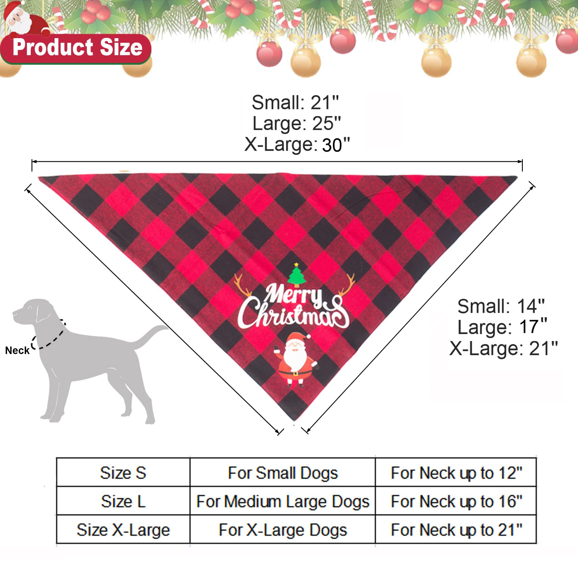 Adoggygo 2 Pack Dog Bandana Christmas Classic Plaid Pet Scarf Triangle Bibs Kerchief Merry Christmas Santa Snowman Print Pet Bandana For Large X-Large Dogs Pets (Red&Red, X-Large)