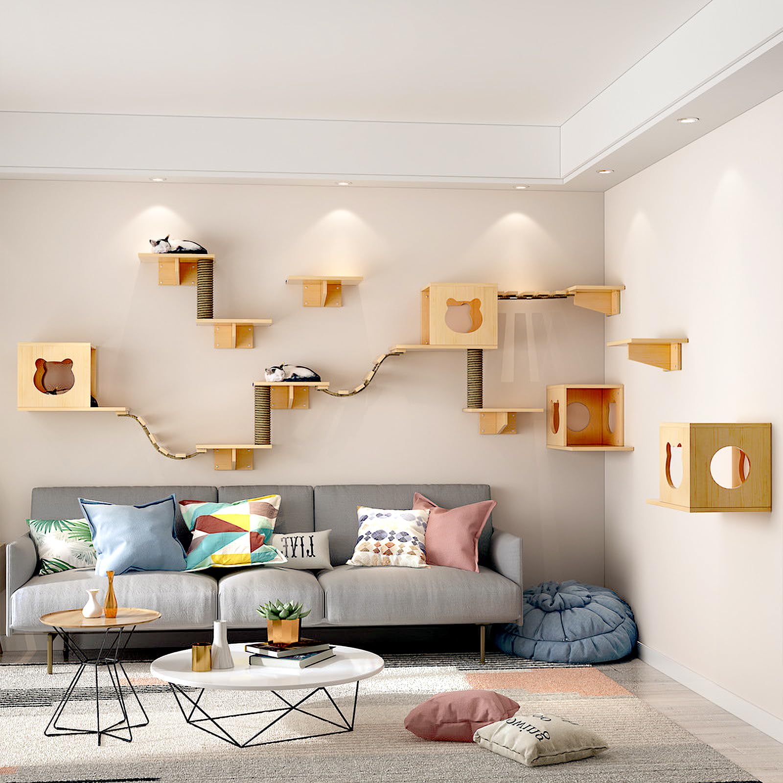 Canormpet Cat Wall Shelves, Cat Wall Furniture, Cat Shelves And Perches For Wall, Cat Wall Steps Set With 2 Cat Condos House, 6
