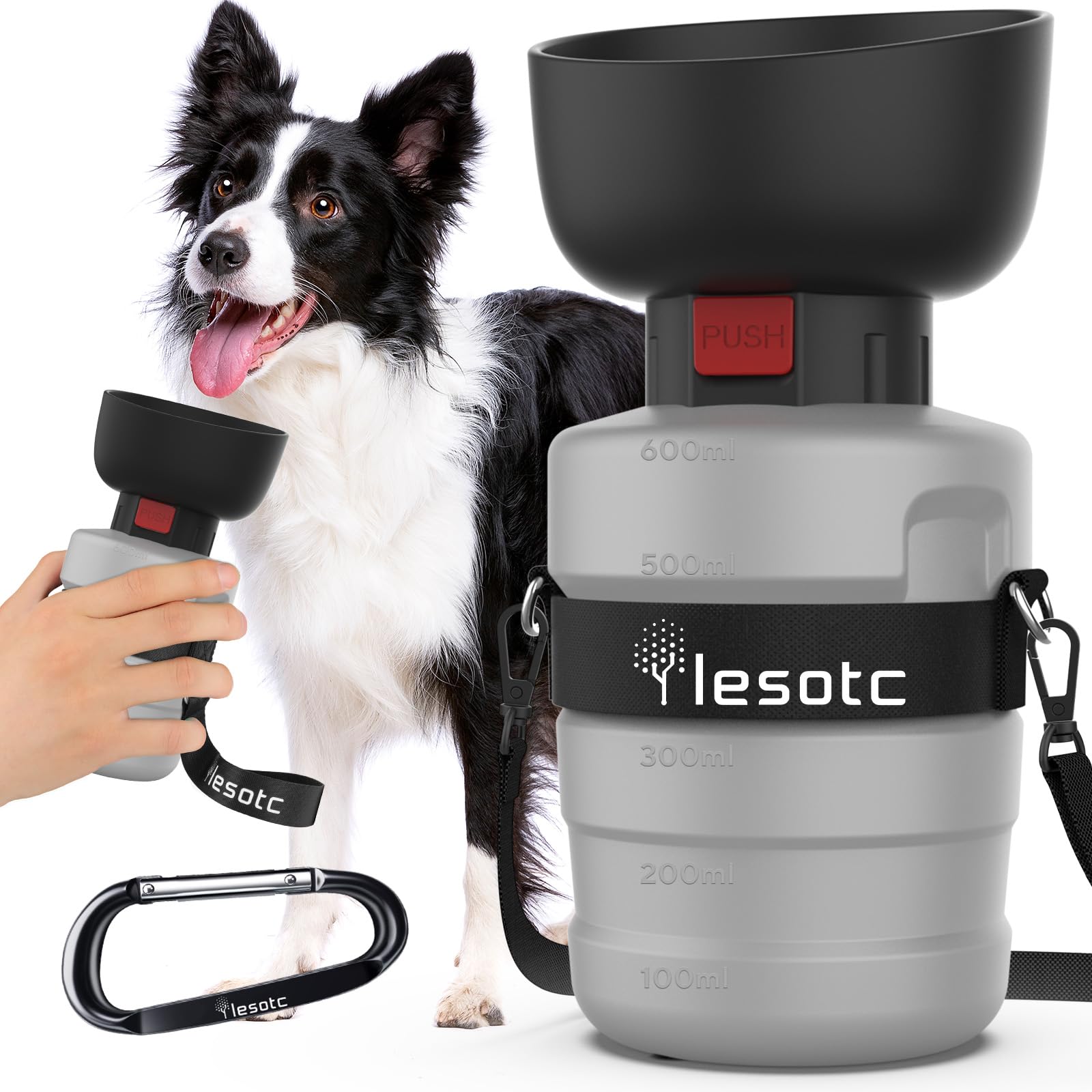 Lesotc Dog Water Bottle, Portable Water Dispenser with Bowl, Leak Proof Pet Travel Squeeze Bottle for On The Go, Puppy Essential