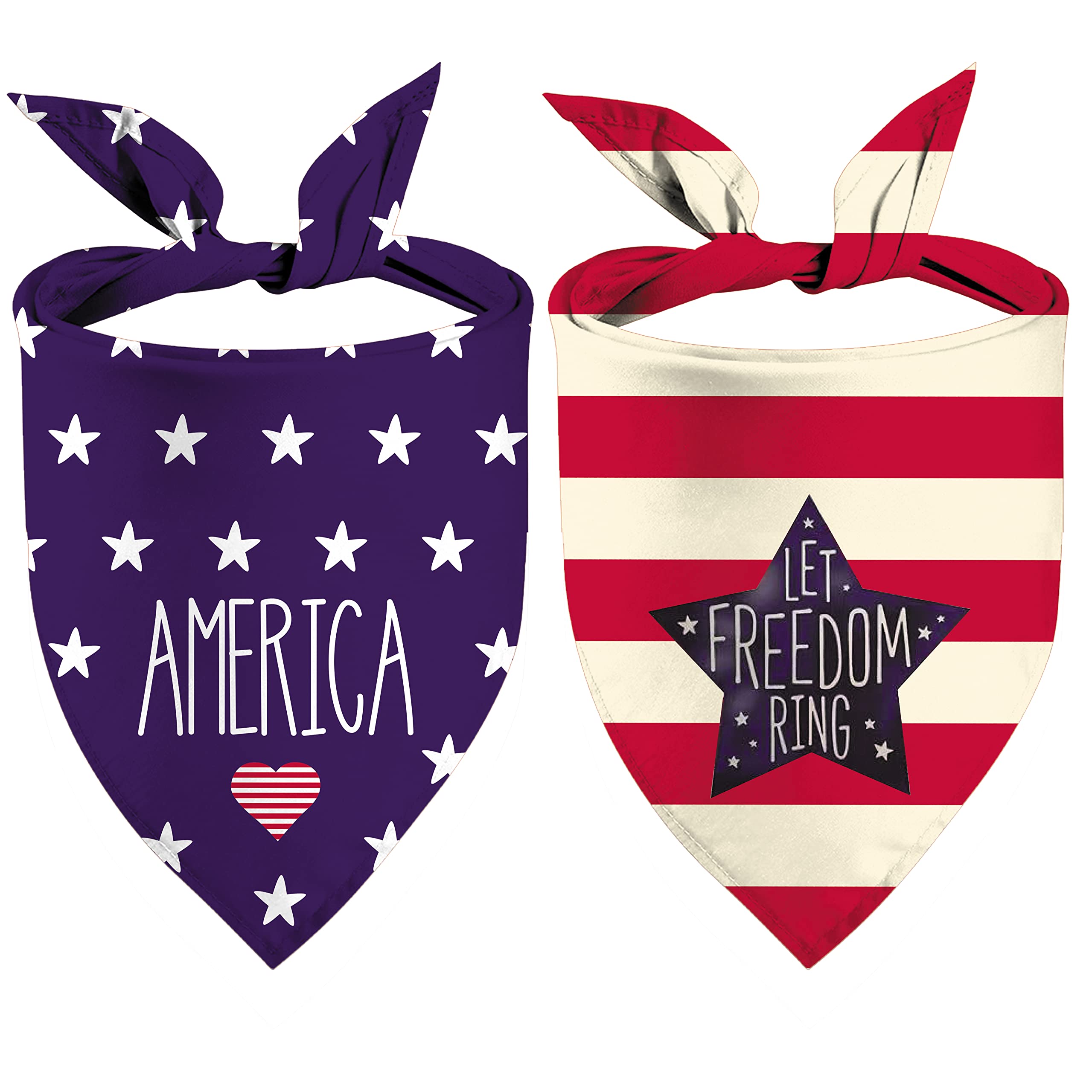Patriotic Dog Bandanas Puppy Scarf - 4Th Of July American Flag Dog Outfits - 2 Pcs Adjustable Triangle Double-Layer Reversible I