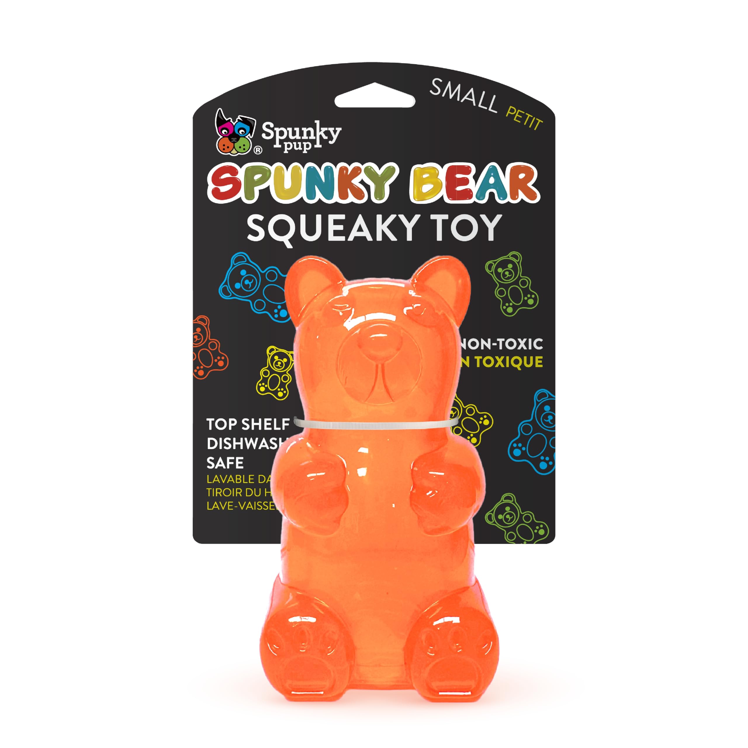 Spunky pup Spunky Bear Interactive Squeaky Dog Toys - Gummy Bear Shape, Crazy Bounce, Dishwasher-Safe, Assorted Neon Colors- Sma