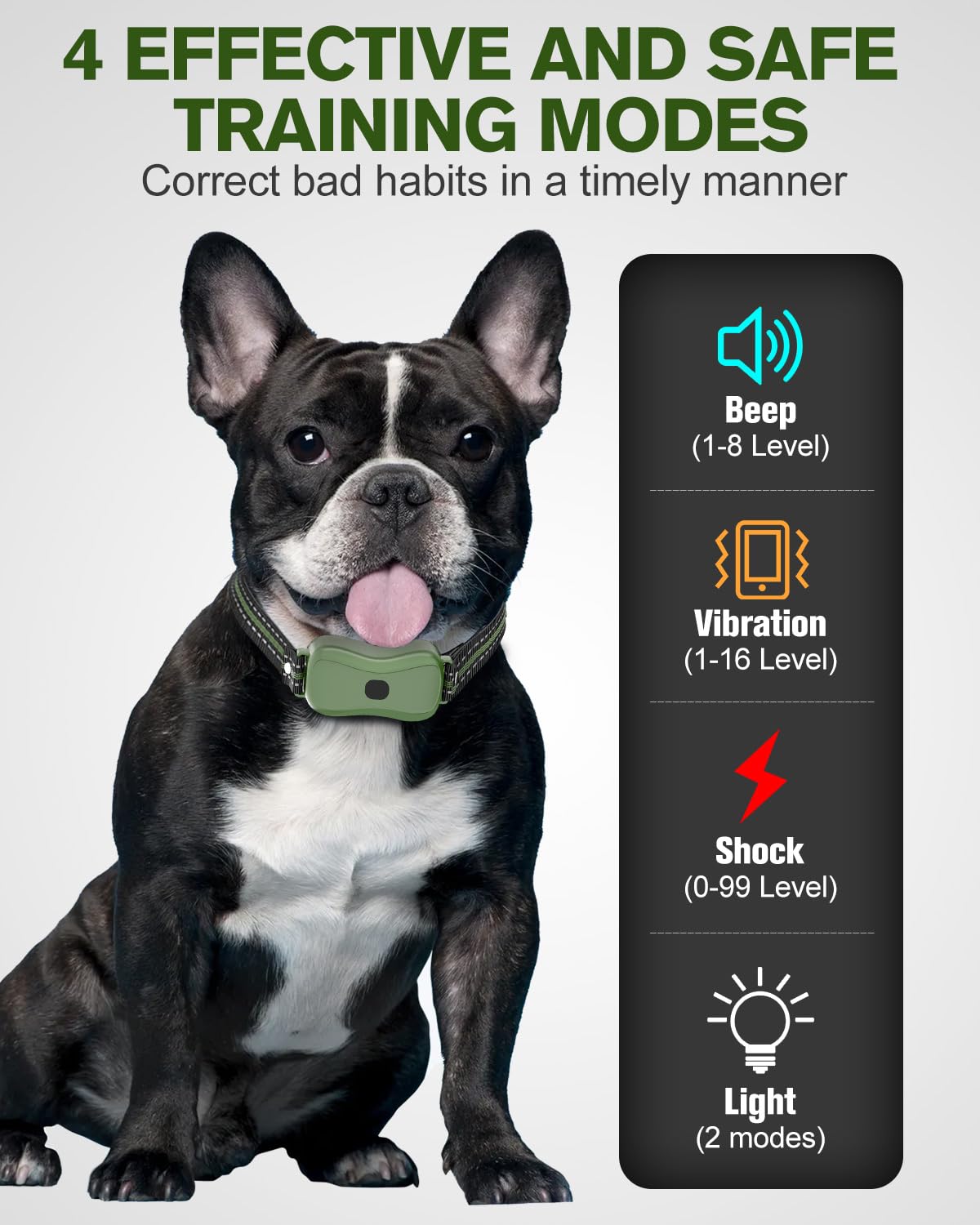 Dog Shock Collar With Remote Control, 3300Ft Dog Training Collar With Light, With Beep, Vibration, Safety Shock Mode, Rechargeab