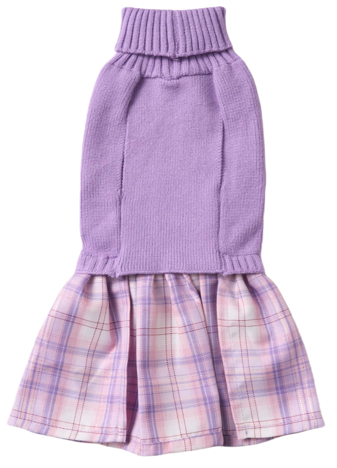 Purple Knitted Dog Sweater Dress, Pink Plaid Dog Winter Clothes Dresses For Dogs Girl, Dachshund Doggy Pet Apparel, Large (L)
