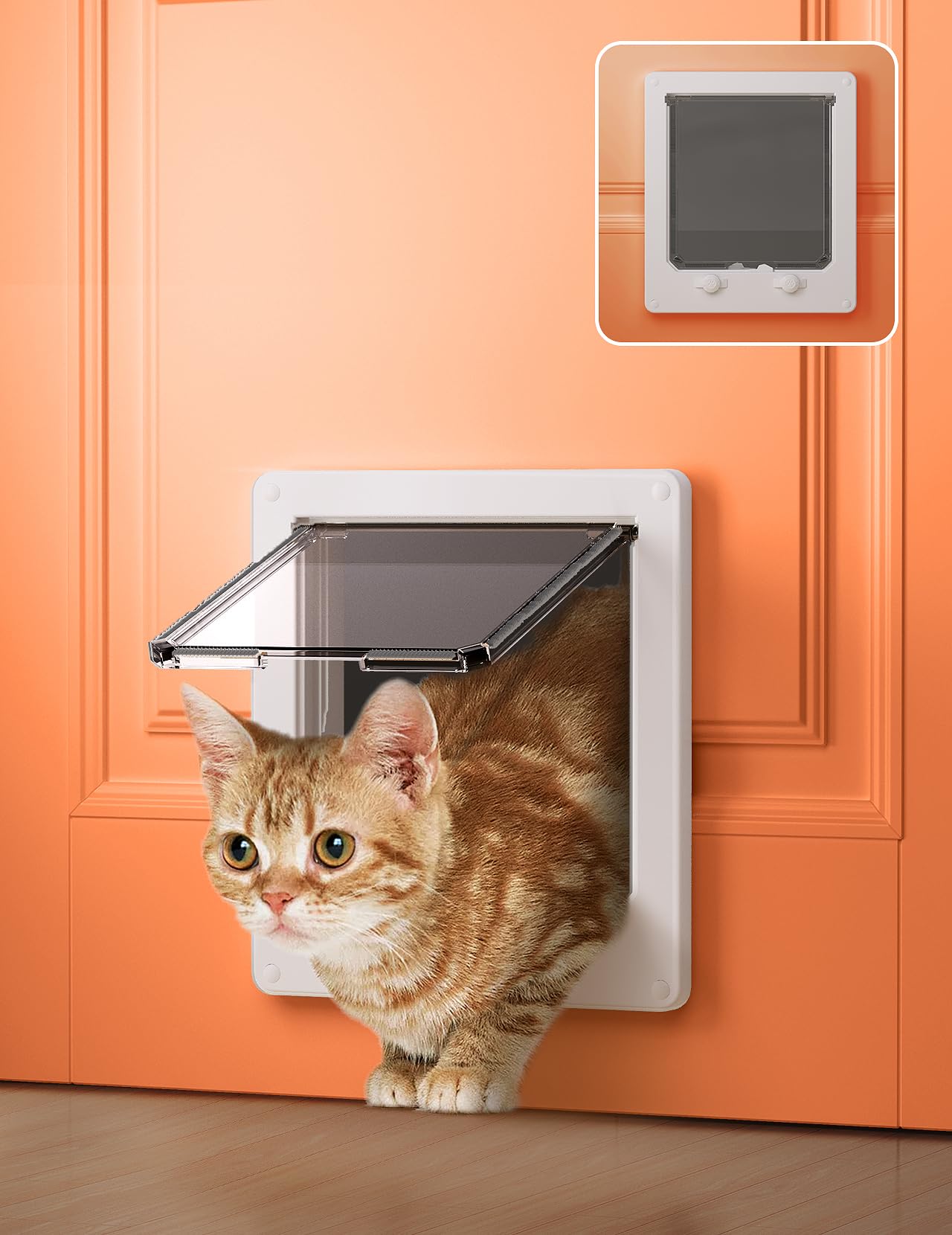 LIBBEPET Cat Door Interior Door, Indoor Cat Doors, Medium Pet Doors for Cats Up to 13 lbs(Frame Size 7.5 x 8.7), Upgraded 4 Way 