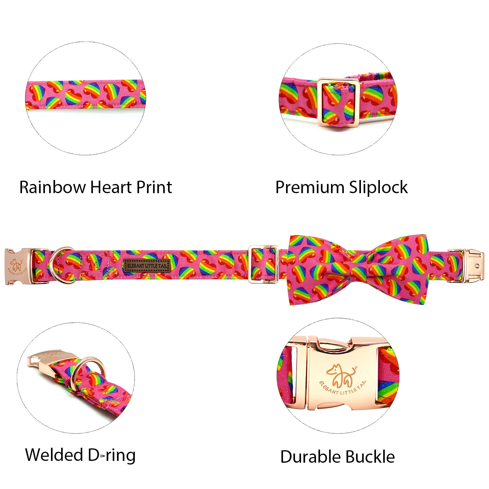 Elegant Little Tail Dog Collar, Rainbow Dog Collars Pet Collar Lgbt For Pride Month Pet Collars Dog Girl Boy Adjustable Puppy Co