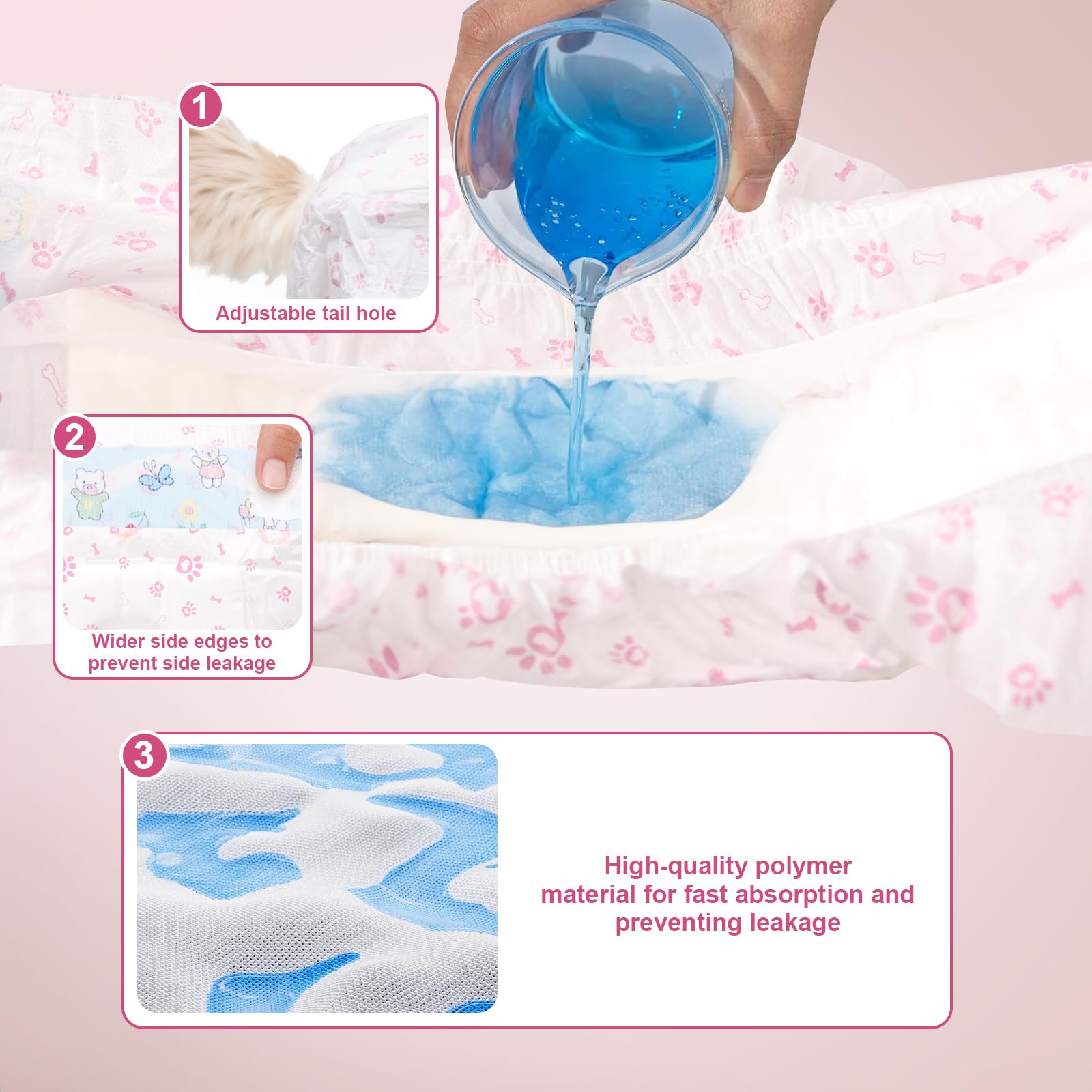 Disposable Dog Diapers Female 90 Count Puppy Diapers Female (Waist 13.4-19.7 In L) Super Absorbent Large Dog Pads For Heat Excit