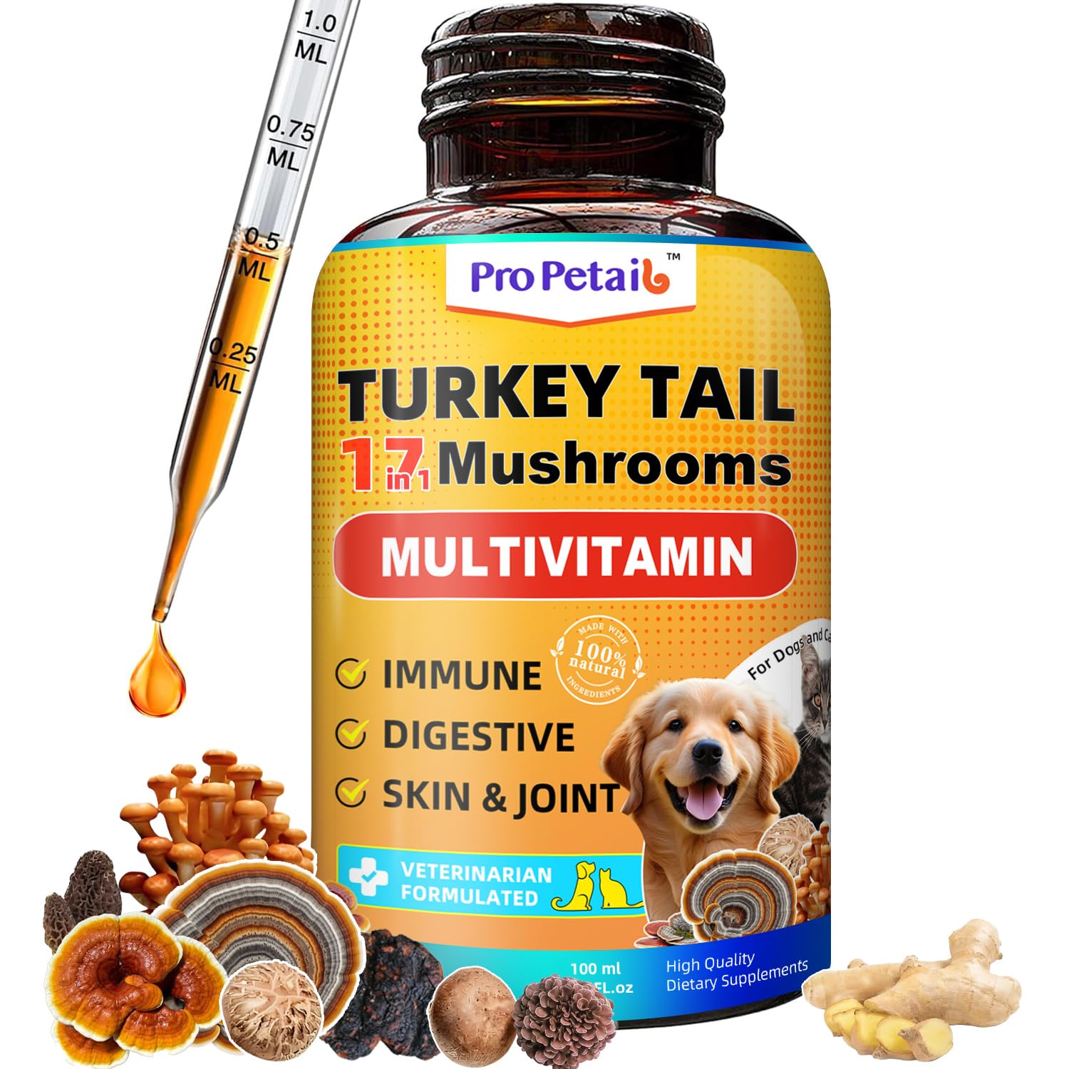 Turkey Tail Mushroom Liquid for Dogs 3000mg - Highly Concentrated Formula Support for Itch, Wart, Lumps Lipoma - Mushroom Extrac