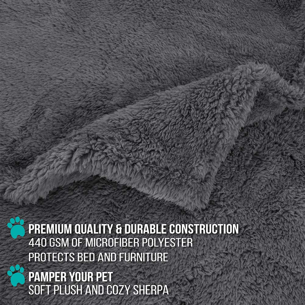 Petami Fluffy Waterproof Dog Blanket For Medium Large Dogs, Soft Warm Pet Sherpa Throw Pee Proof Couch Cover, Reversible Cat Bed Blanket Sofa Protector, Plush Washable Pad (Gray, 29X40)