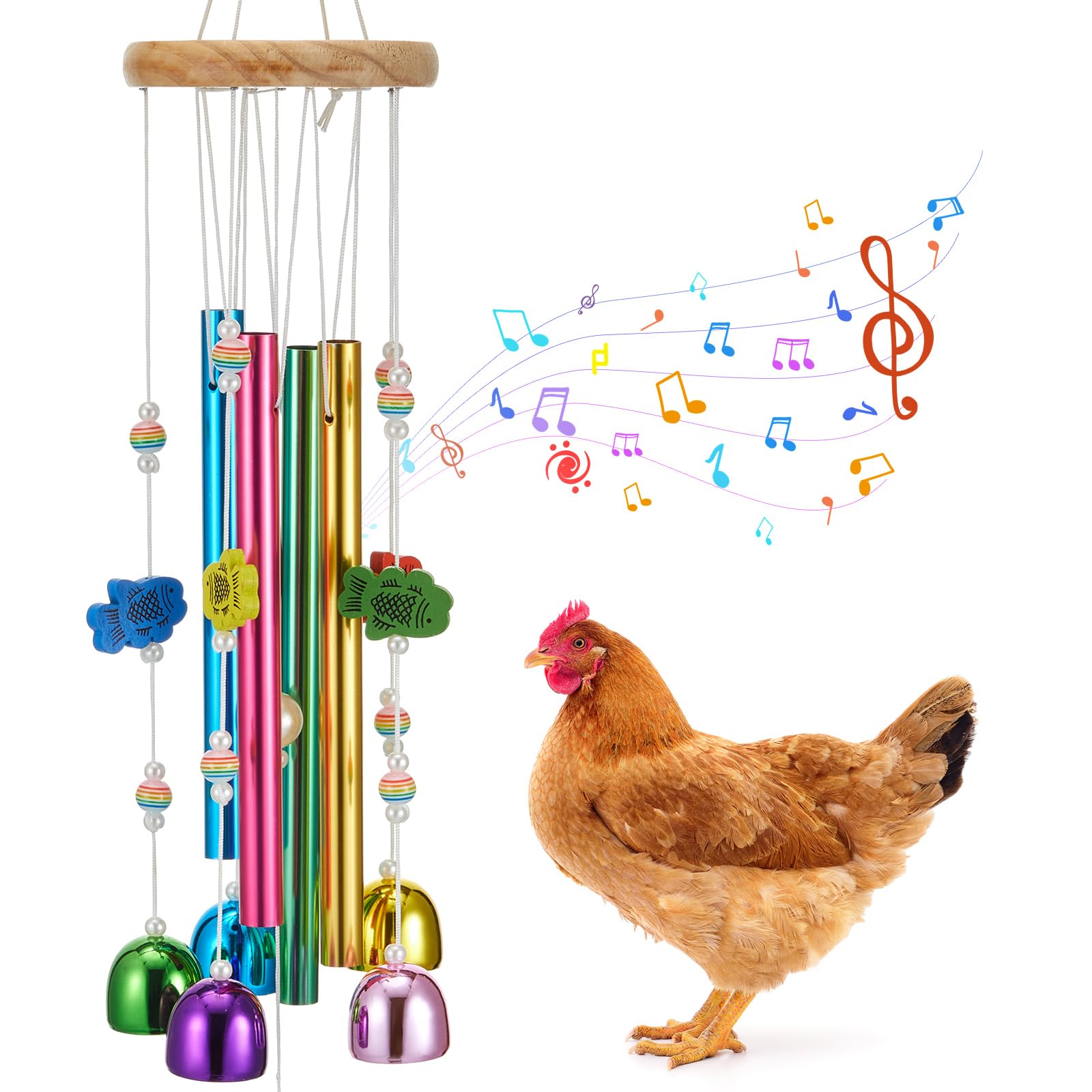 WinnerWhy Chicken Chew Toys for Coop Multicolor Chicken Wind Chime Enrichment Toys Art Hanging Decoration for Bird Parrot Parake