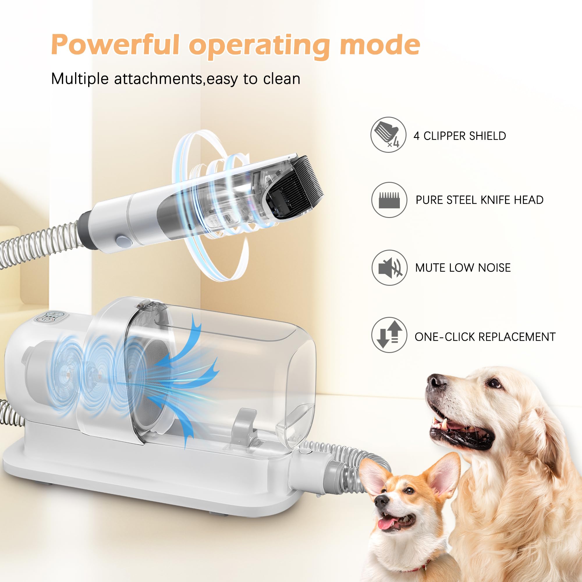 Lmvvc Grooming Kit With 2.3L Vacuum Suction 99% Pet Hair, Pet Grooming Vacuum Low Noise With 5 Tools And 4 Different Lengths Cli