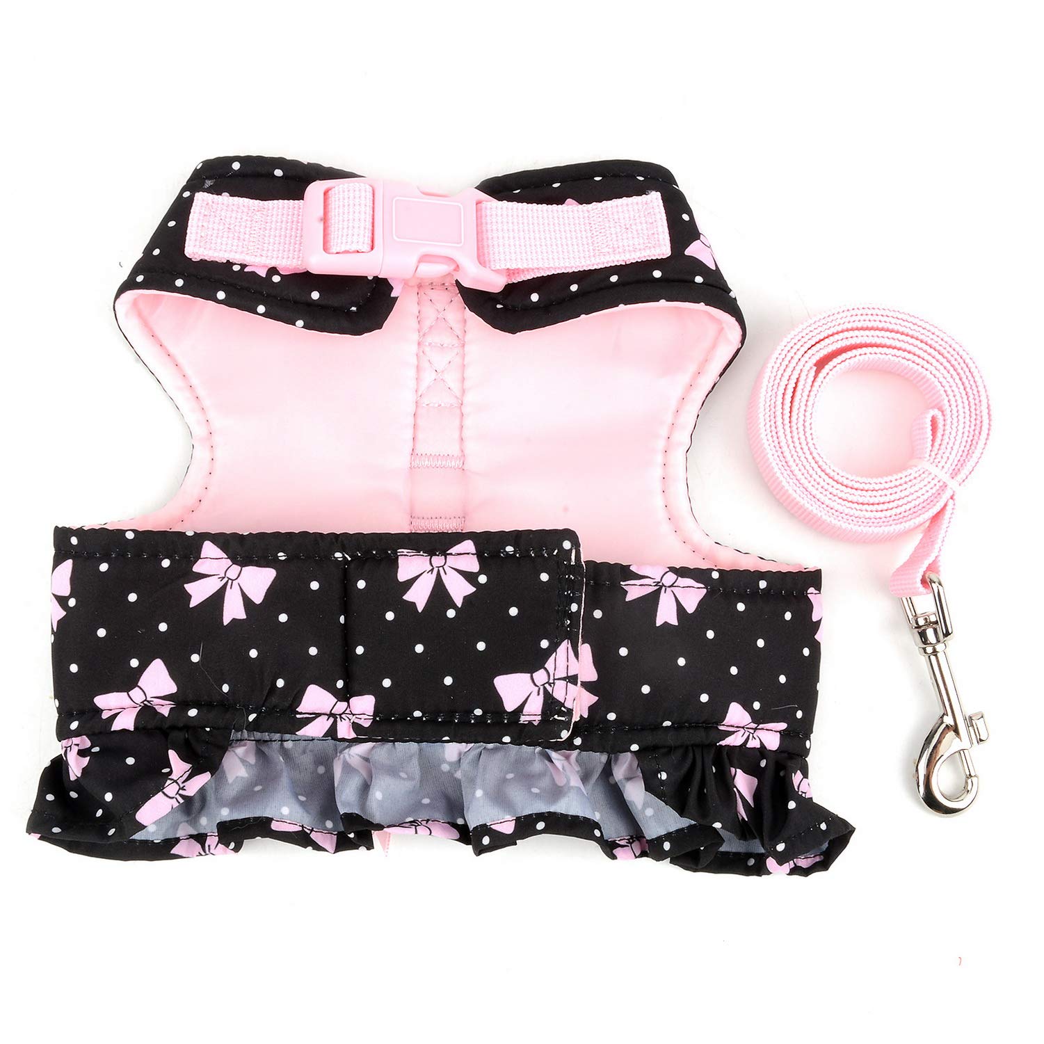Zunea No Pull Small Dog Girl Harness Dress Escape Proof Cat Kitten Vest Harness Leash Set Step-in Soft Cotton Padded Polka Dot J