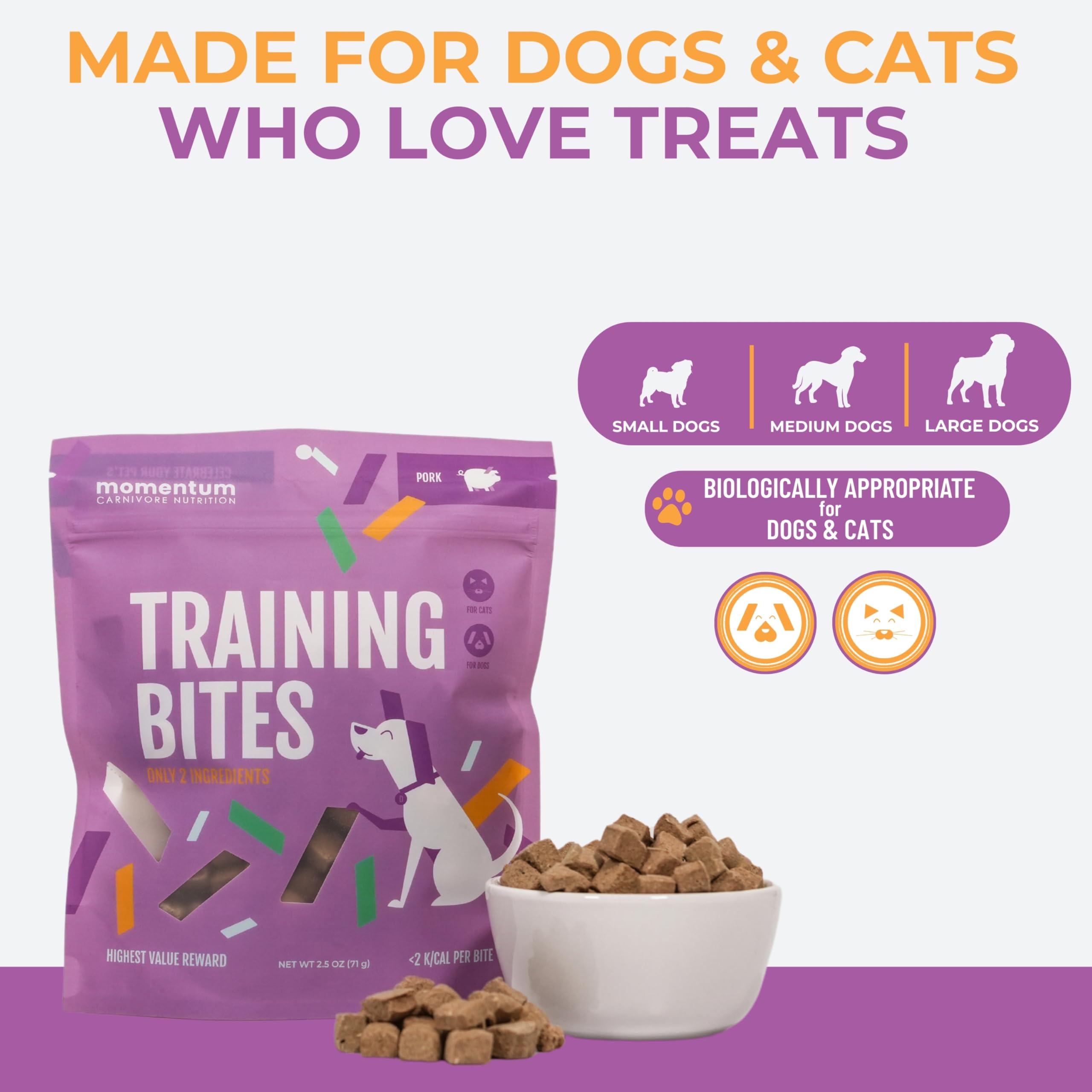 Momentum Carnivore Nutrition Freeze-Dried Pork Training Bites - Two Ingredients-Pork Kidney and Heart, Grain-Free, All-Natural D