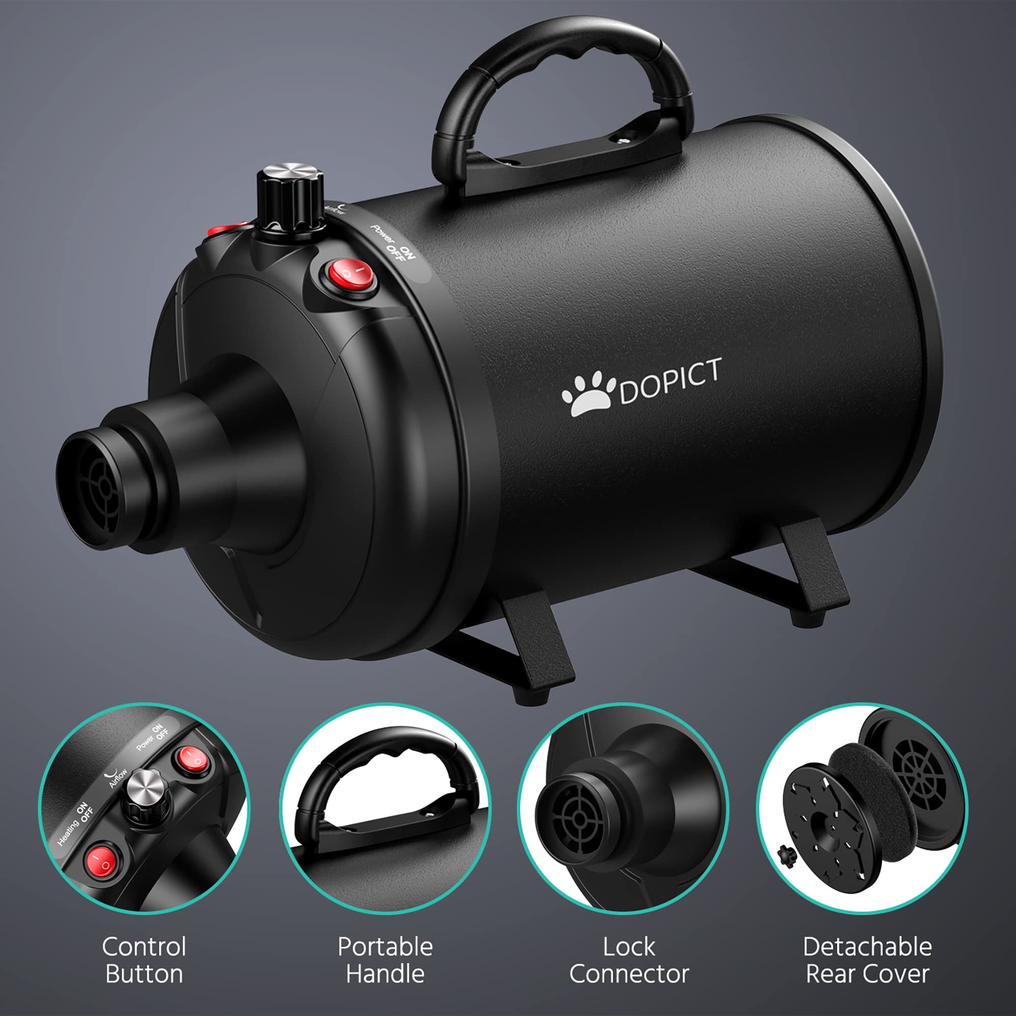 Pet Dryer, 5.2Hp/3800W Pet Grooming Dryer With Adjustable Speed And Temperature Control Dog Blow Dryer, Pet Hair Dryer With 3 Nozzle