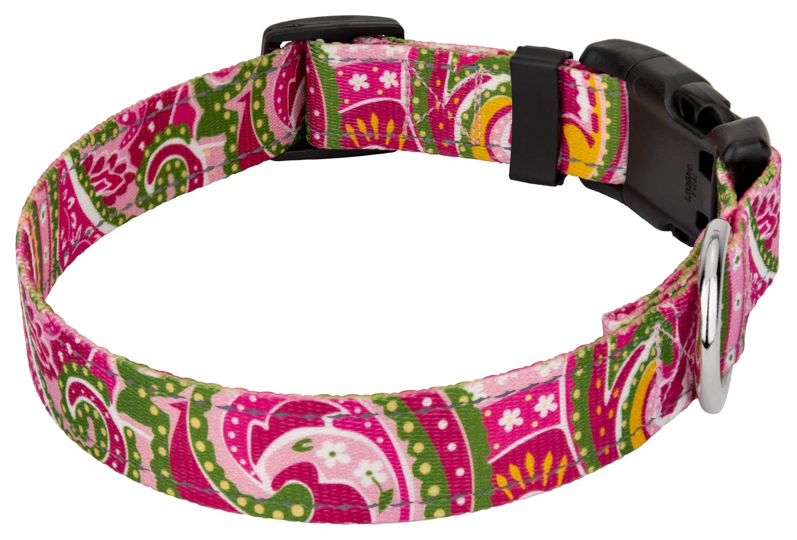 Country Brook Petz - Deluxe Pink Paisley Reflective Dog Collar Collection Featured Night Safe Designs (1 Inch, Large)