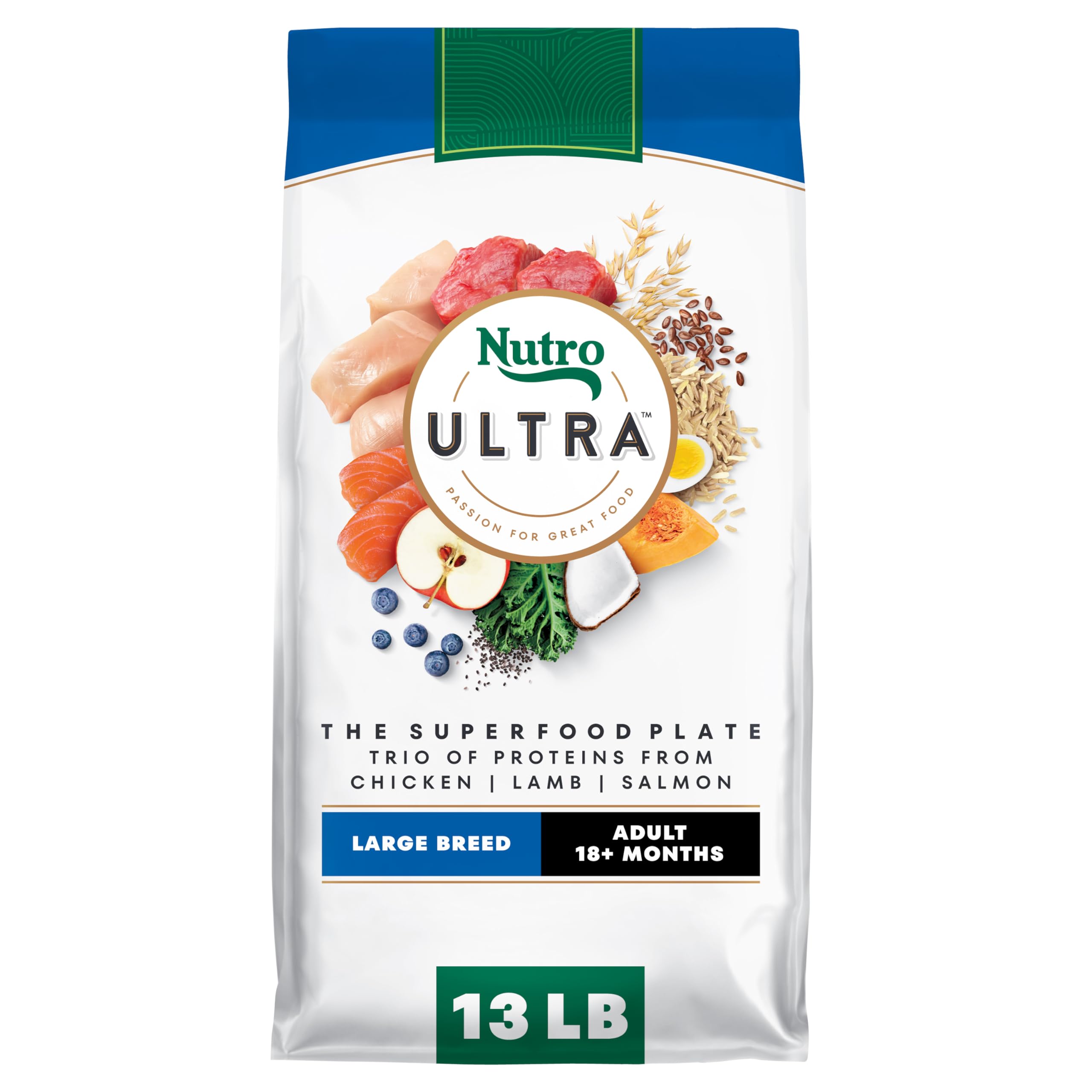 Nutro Ultra Adult Large Breed Dry Dog Food, Chicken, Lamb and Salmon Protein Trio, 13 lb Bag
