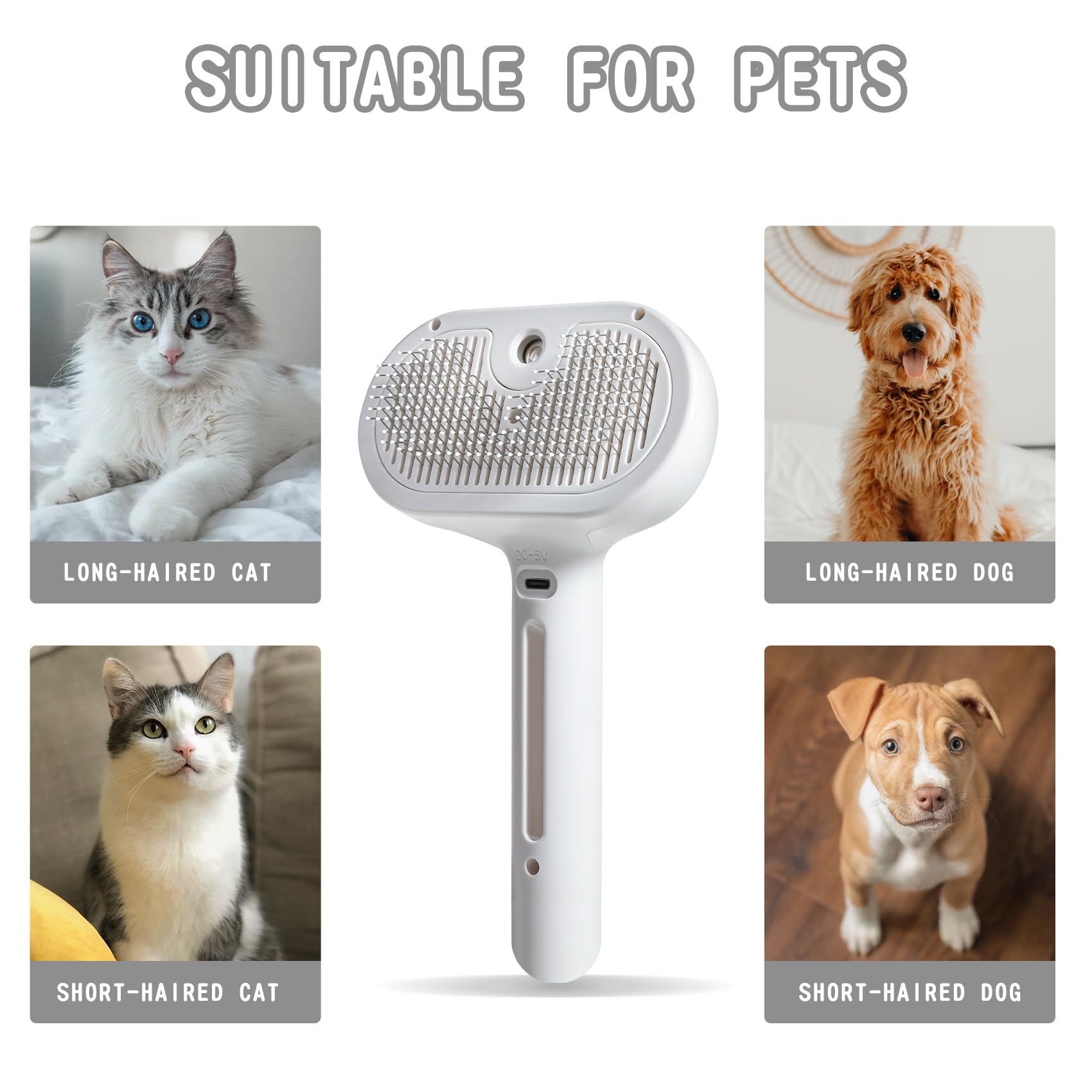 Susu & Wuwu Spray Cat Brush For Shedding - Water Brush For Cats And Dogs - Pet Hair Removal Comb With Water Tank And Release But