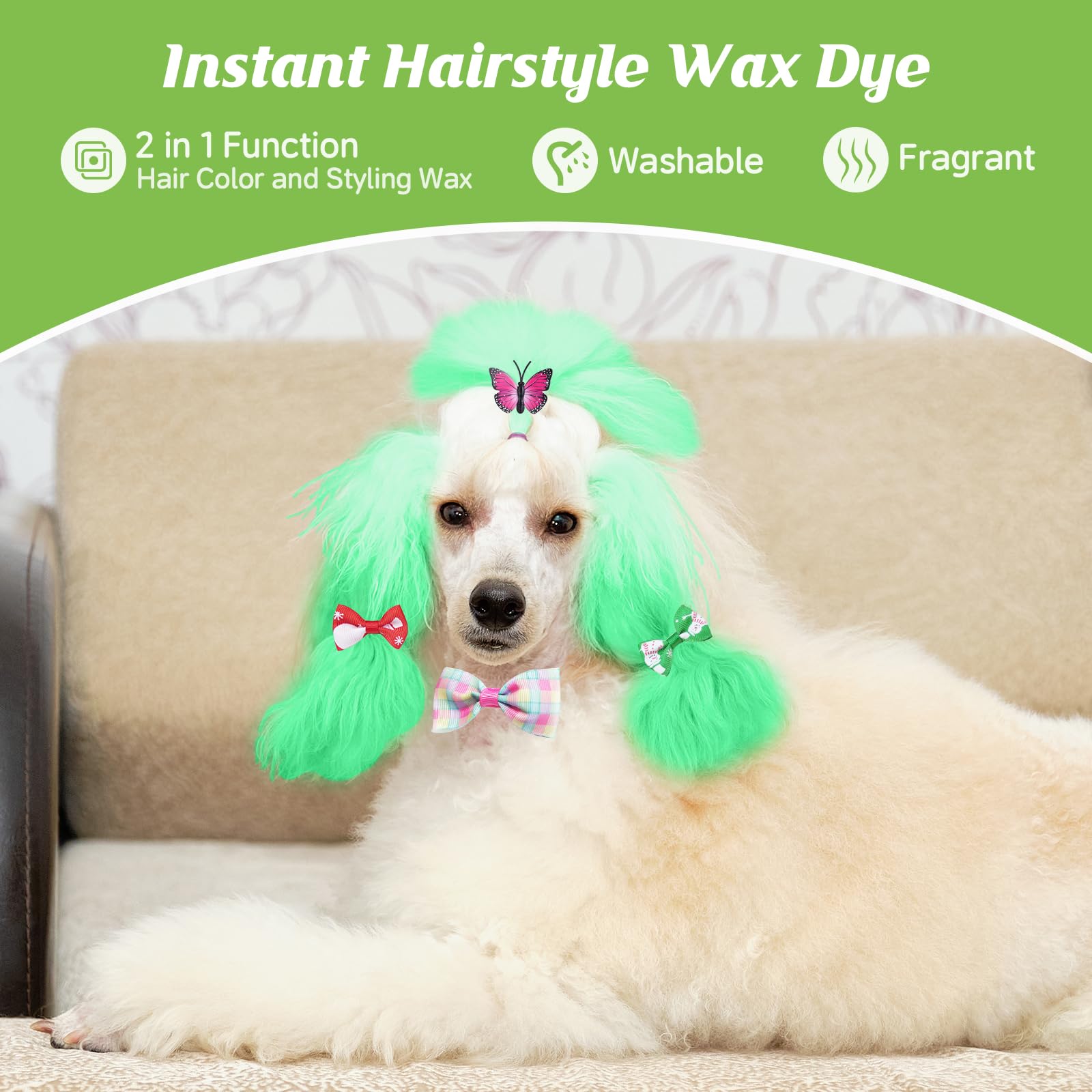 Green Temporary Hair Color Wax Kit For Dogs - Ideal Gift For Your Pets Or Dog Lovers. Safe Dog Hair Dye For Parties, Cosplay,And