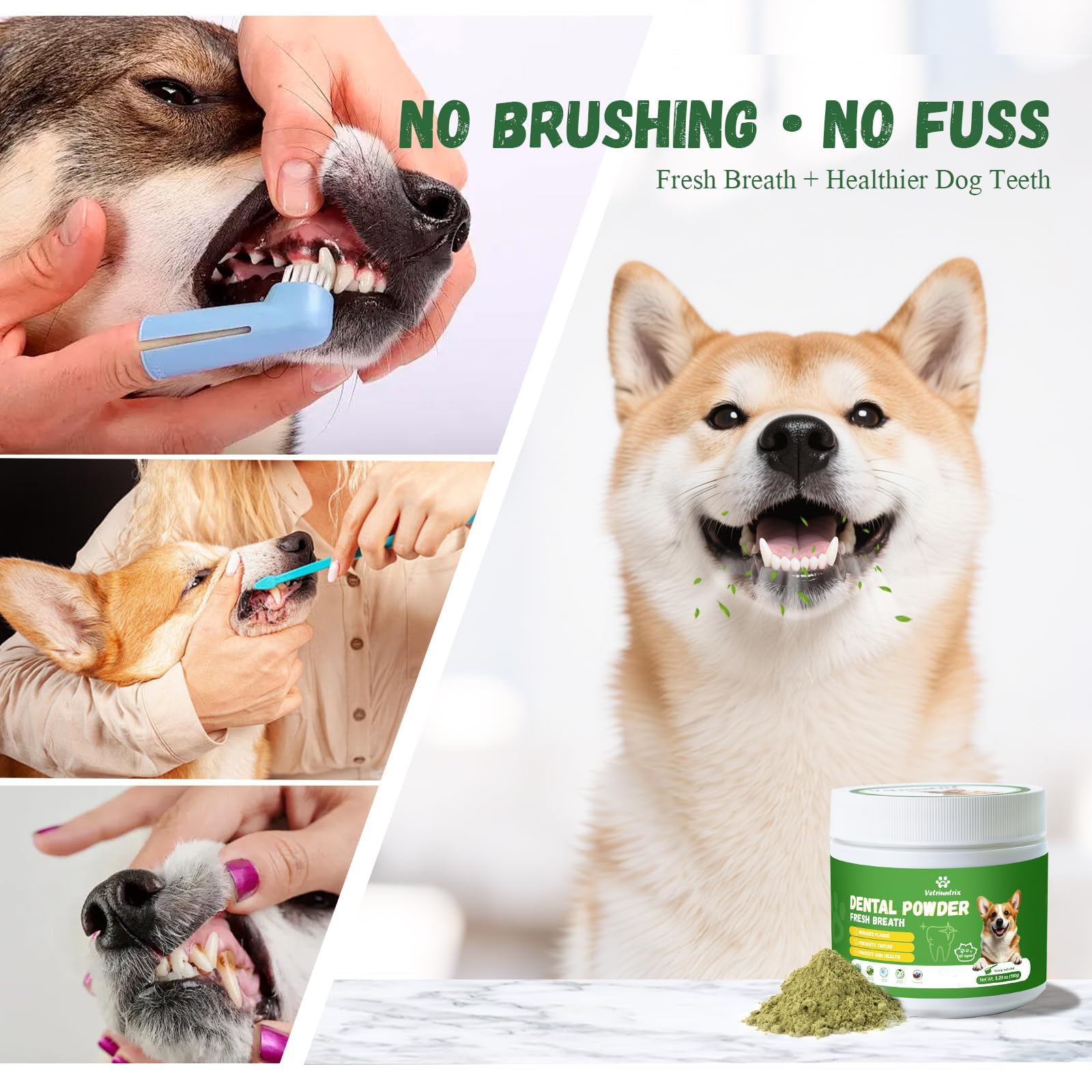 Vetriuntrix Dog Dental Care Powder - 300g Teeth Cleaning Powder for Dogs with Probiotic, Plaque & Tartar Control with Natural En