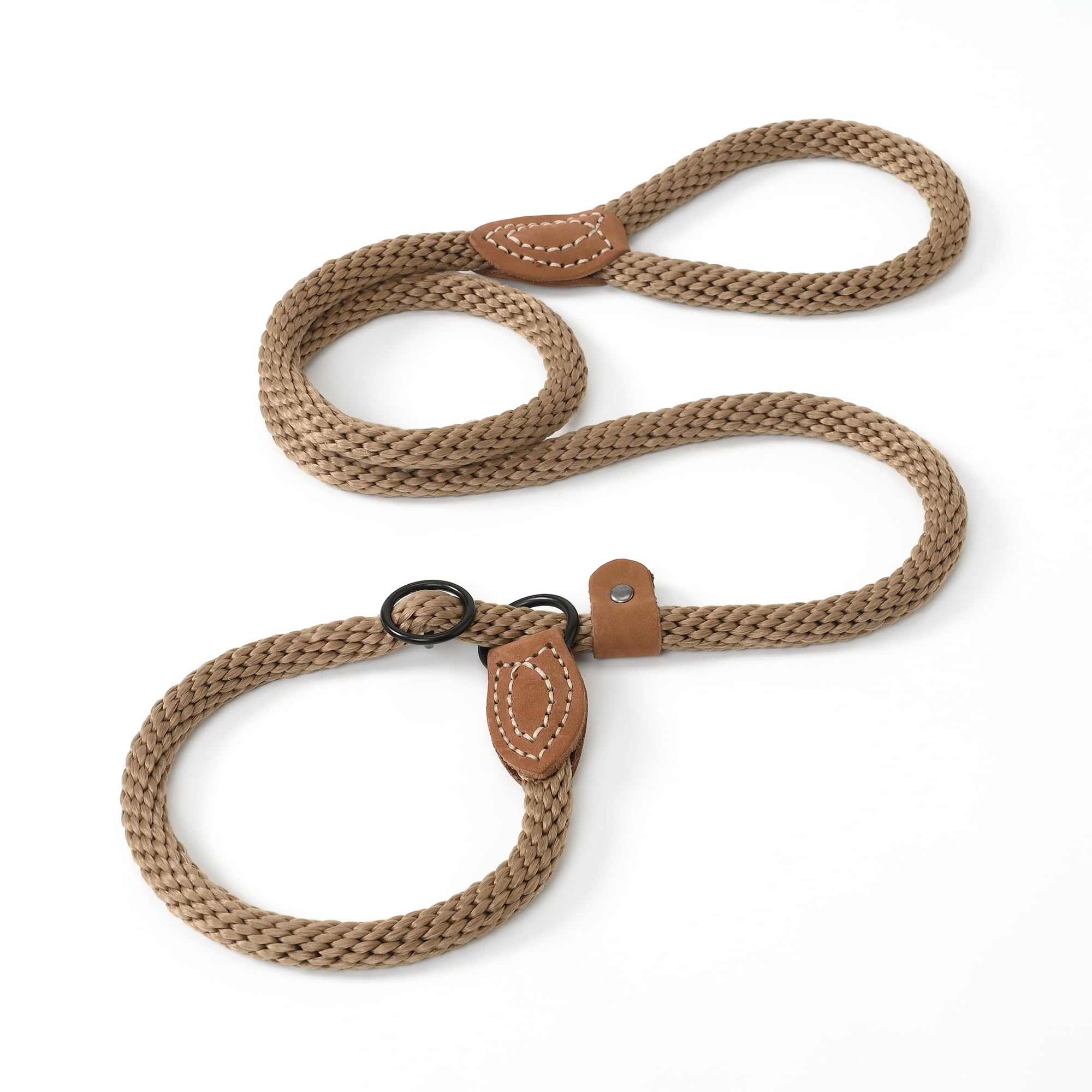 Mile High Life Slip Leads For Dogs | Heavy Duty Dog Training Leash | 4 Feet No Pull Slip Leashes W Leather Tip | Brown Rope Lead For Dogs Outside