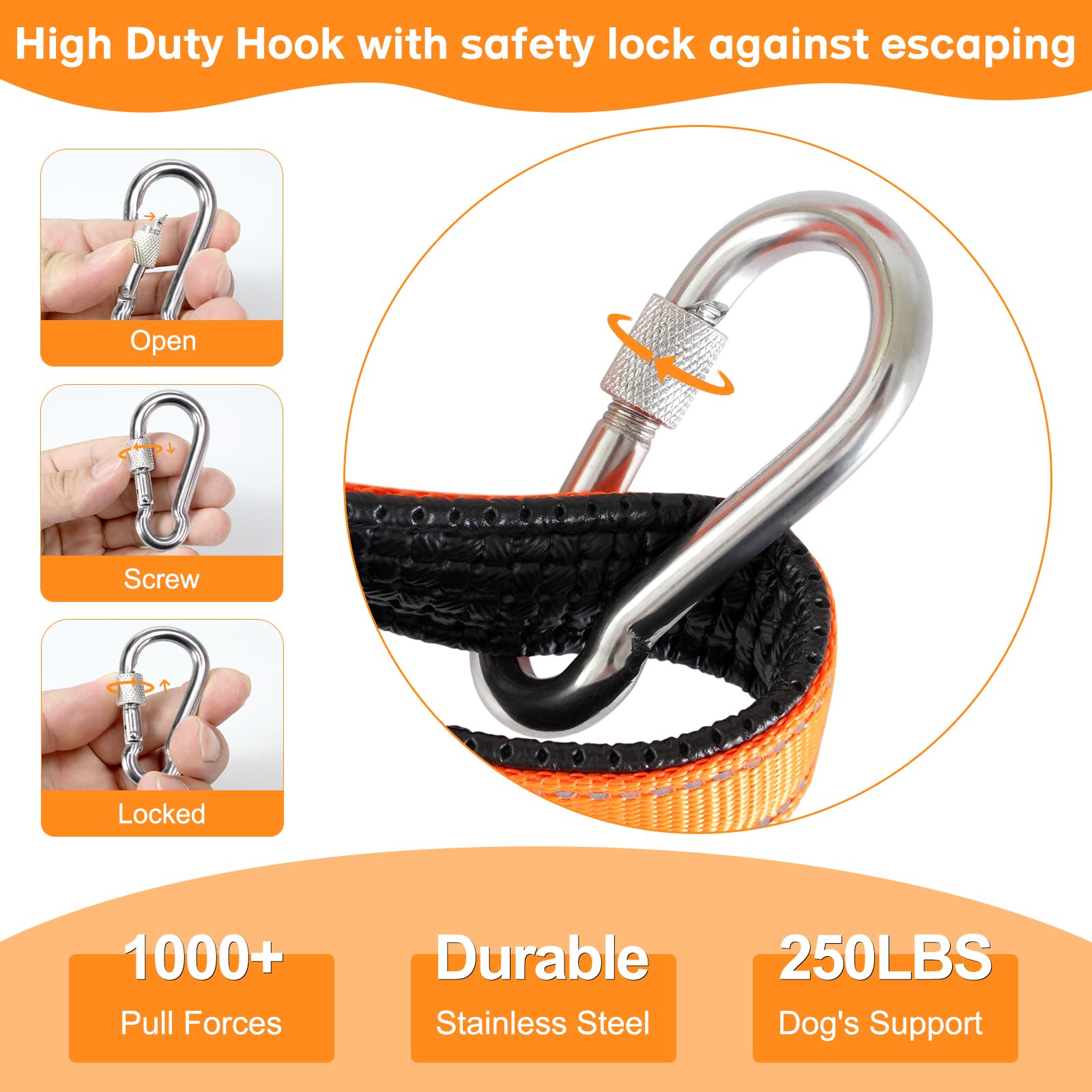 Furggis Long Dog Leash, Chew Proof Tie Out Cable, Heavy Duty 30FT, Orange, Durable PVC, Padded Handle for Medium Large Dogs