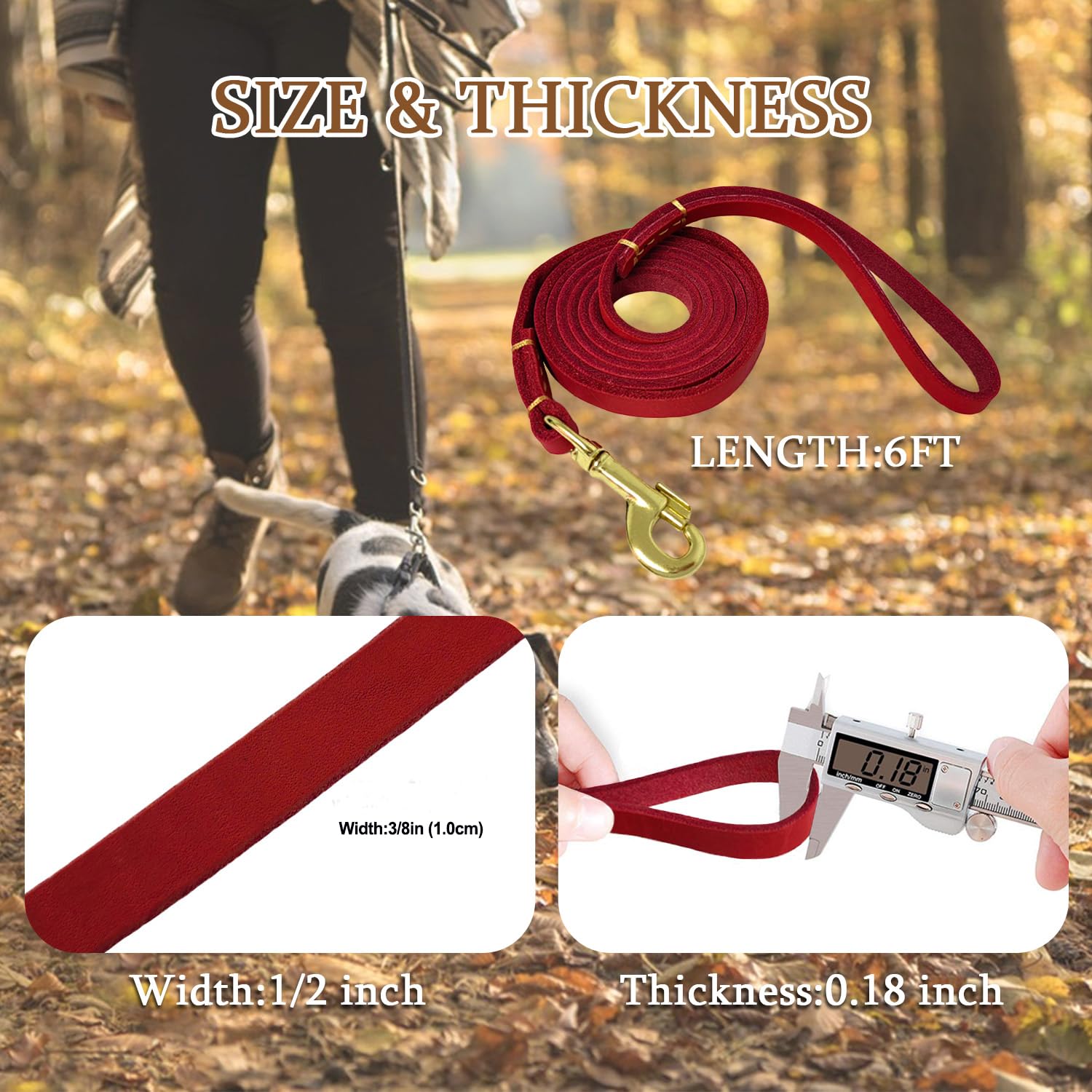 Lwbmg Leather Dog Leash 6Ft For Small & Medium Dogs - Soft Genuine Training Lead (3/8'' X 6', Red)