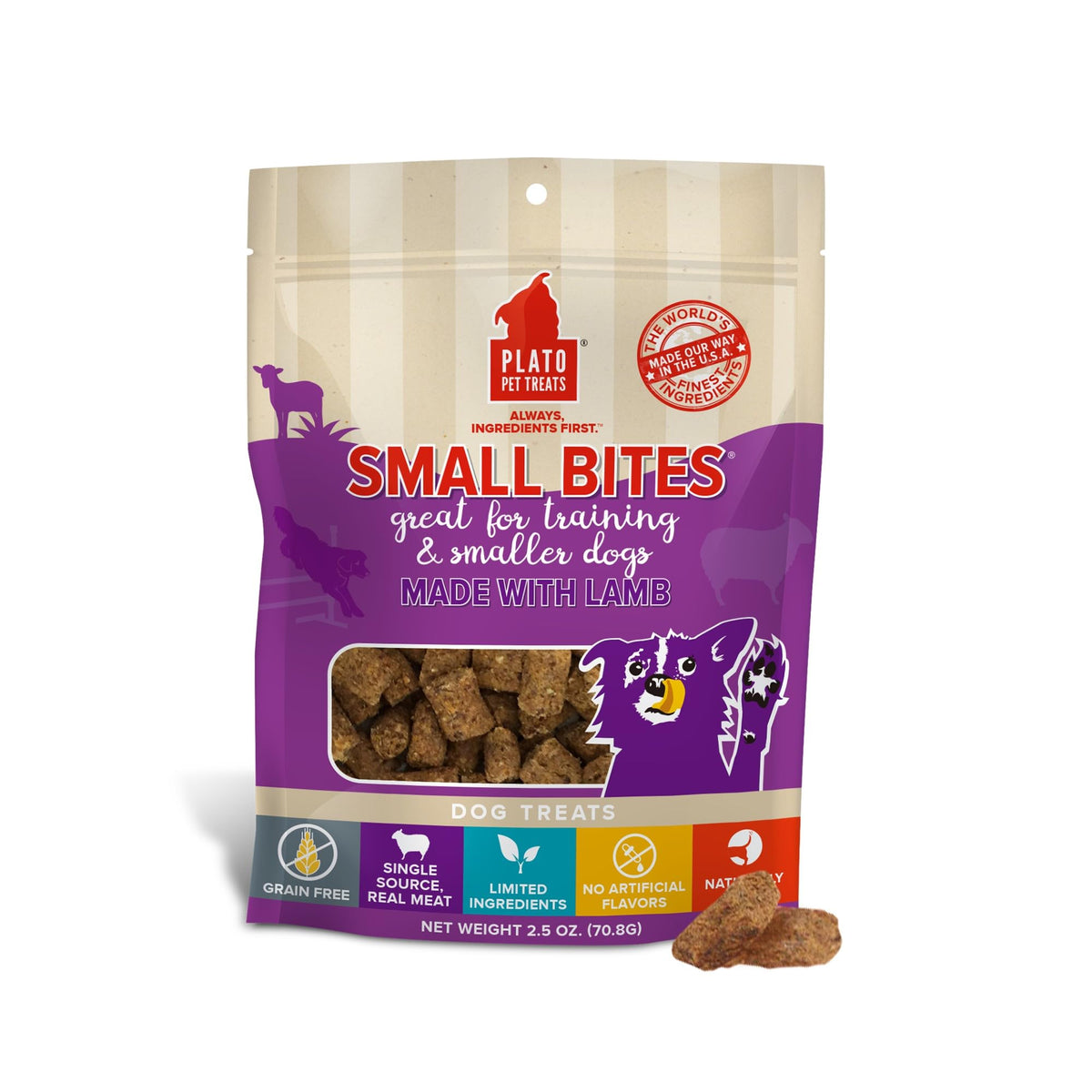 Plato Pet Treats Small Bites - Air-Dried Training Treats For Dogs - Supports Healthy Digestion - Limited Ingredients - Lamb 2.5O