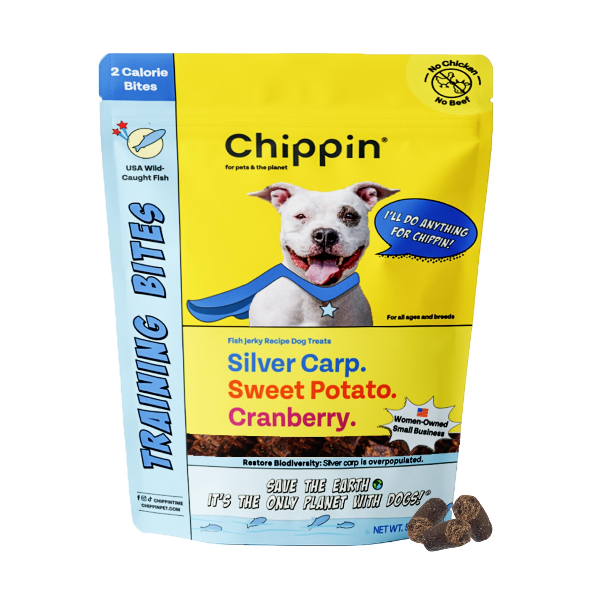 Chippin Fish & Sweet Potato Dog Training Treats (5oz, 1-Pack) | Natural Low-Fat, Low-Calorie Treats | Made in The USA | Grain-Fr