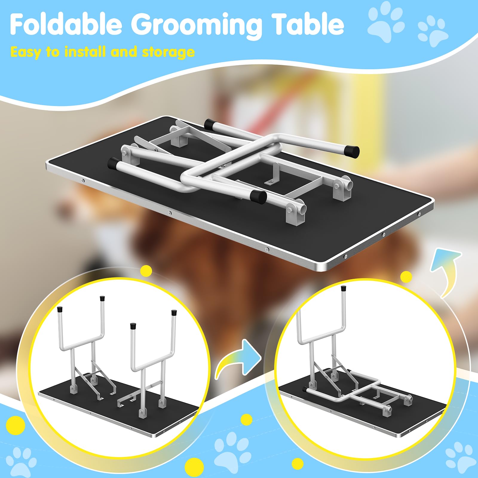 Lyromix 46Large Dog Grooming Table, Adjustable Cat Drying Desktop with Arms, Nooses, Mesh Tray, Foldable Pet Station at Home,