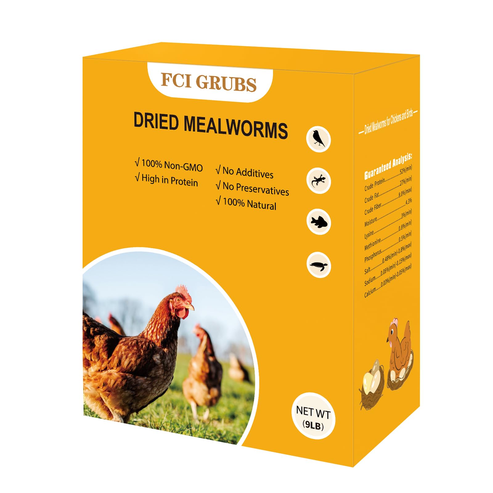 FCI GRUBS Dried Mealworms 9LB-High Protein Chicken Feed,More Protein,No Additives,Premium Organic Non-GMO,Rich in Protein Meal W