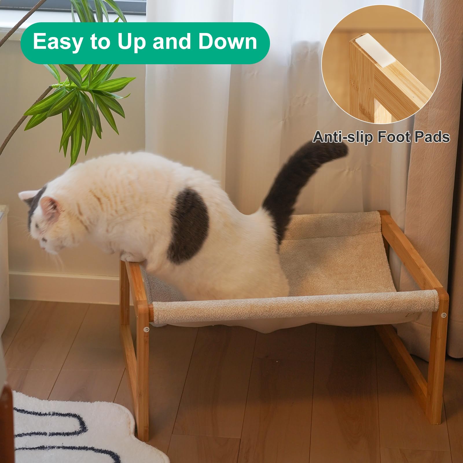 Kiplant Large Cat Hammock Bed, Bamboo Wood Elevated Pet Hammock For Outdoor, 21 X 16.5 Inch Suitable For Kitty, Puppy, Rabbit, B