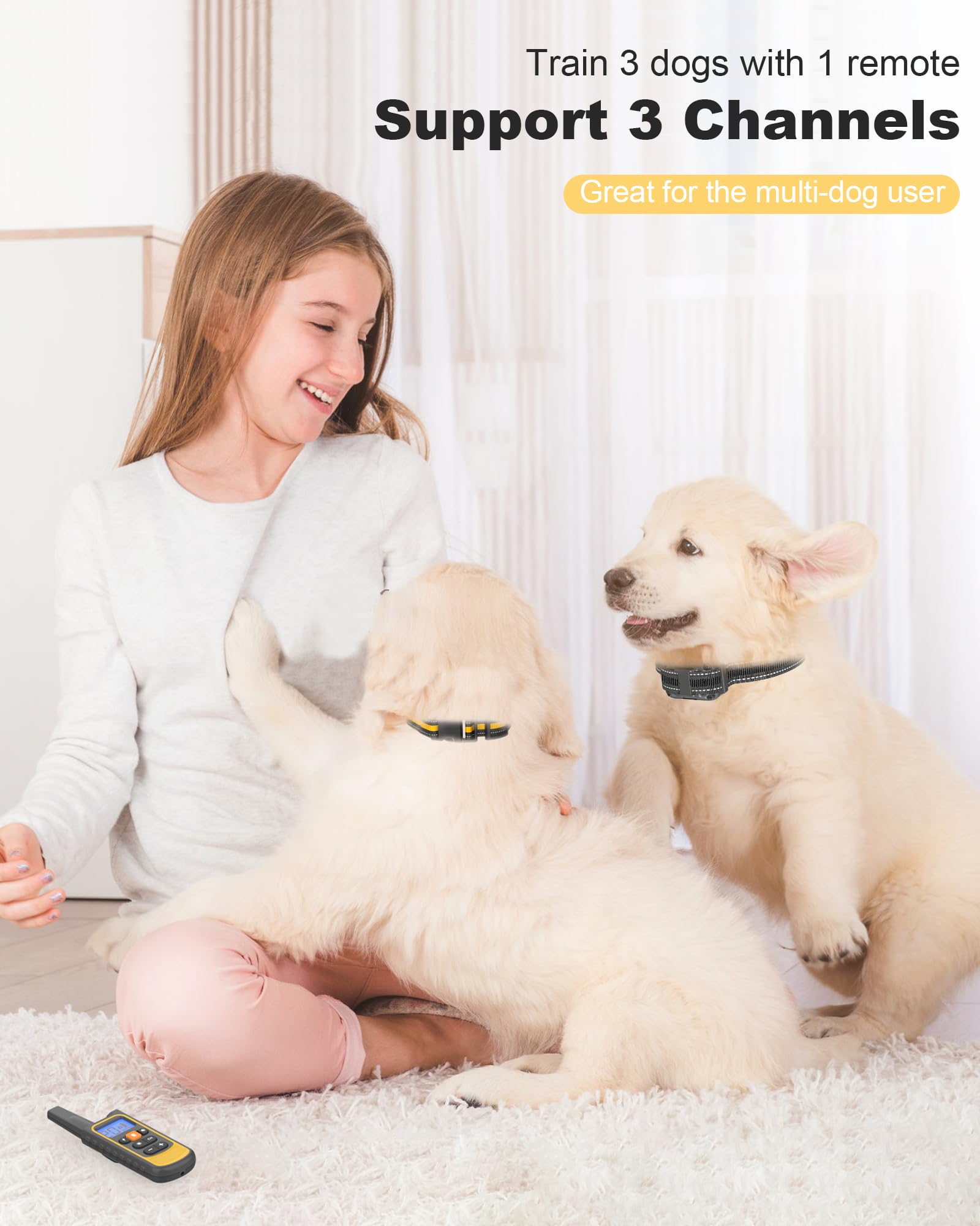 2-Dog Shock Collar with Remote Control (8-120lbs), 3300FT Remote Dog Training Collar, Waterproof Rechargeable E-Collar with 3 Tr