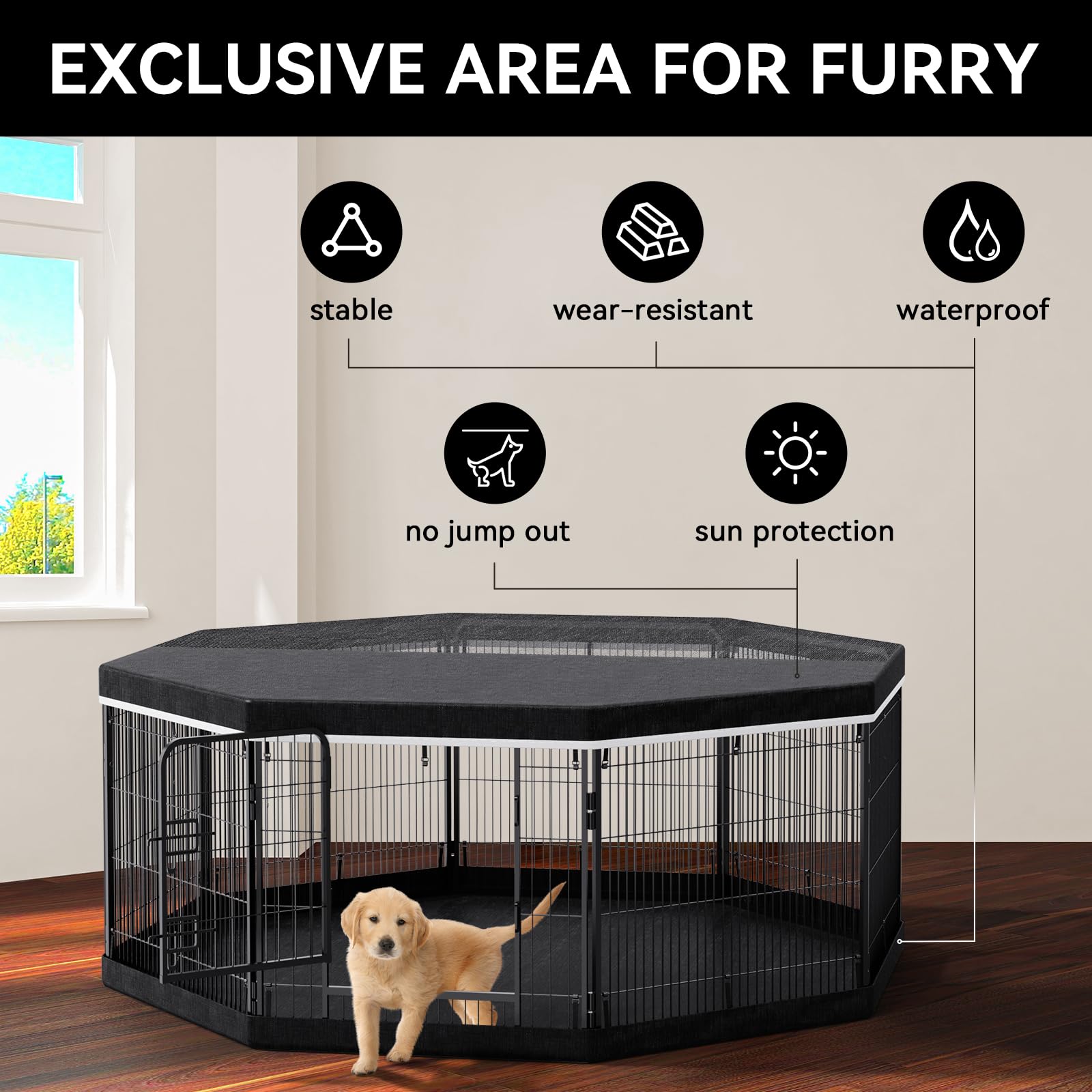 PJYuCien Dog Playpen Top Cover - 32"W Black Metal Cover for 8 Panels Playpen