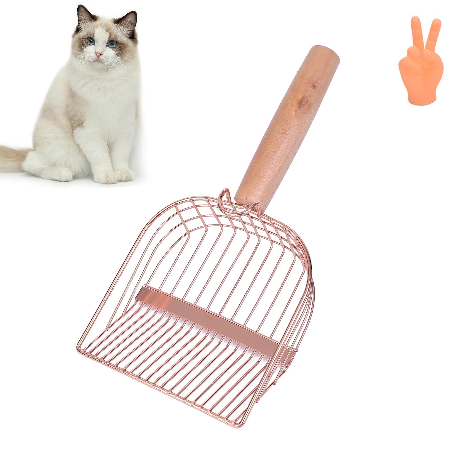 Cat Litter Scoop, Large Stainless Steel Sifter With Wooden Long Handle,Kitty Deep Shovel Pooper Scooper,Poop Sifting, Kitten Poo
