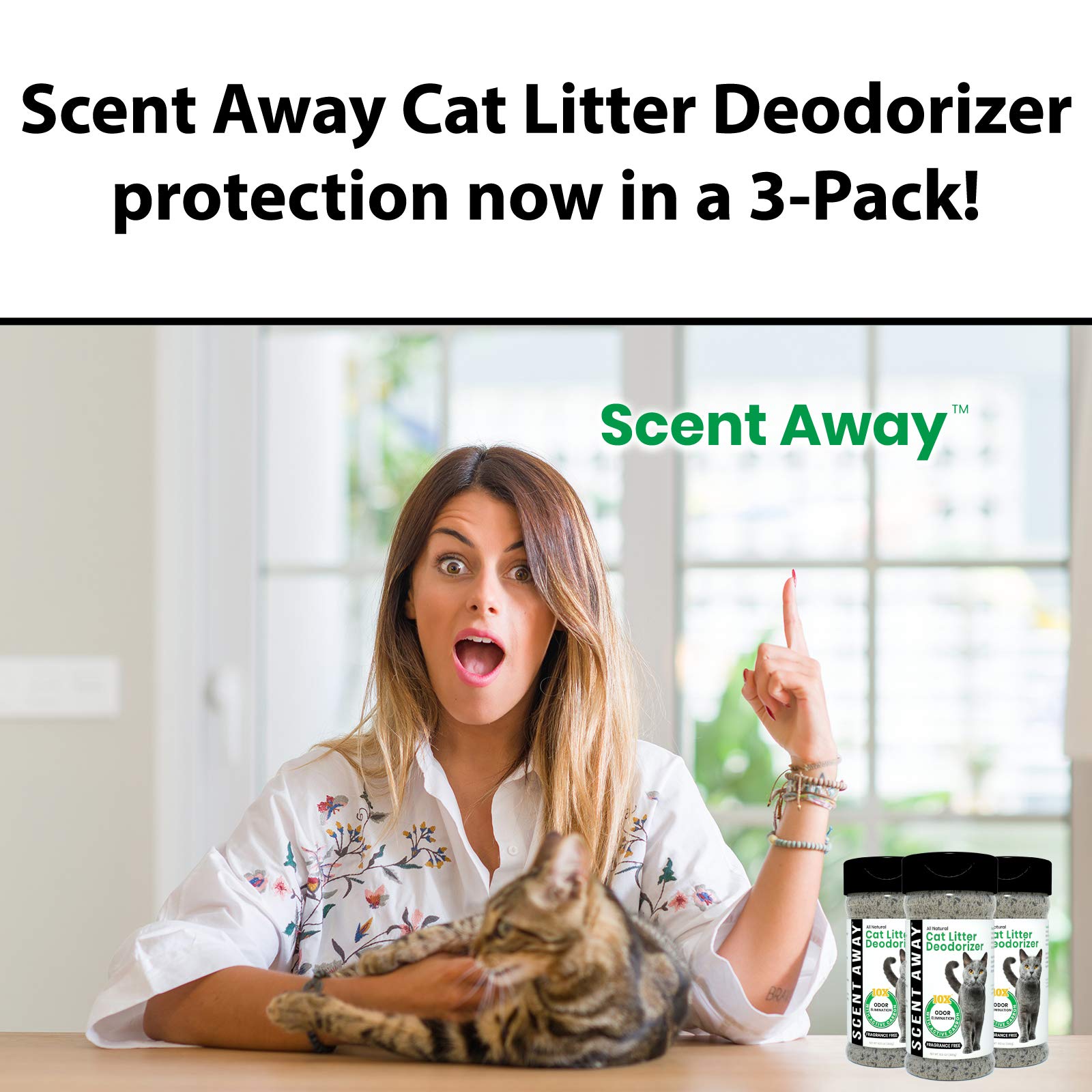 Scent Away Cat Litter Deodorizer Litter Box Odor Eliminator | Fragrance Free Cat Litter Deodorizer With Active Carbon | Eliminates Cat Odors And Smells To Keep Your Home Fresh And Clean (Pack Of 3)