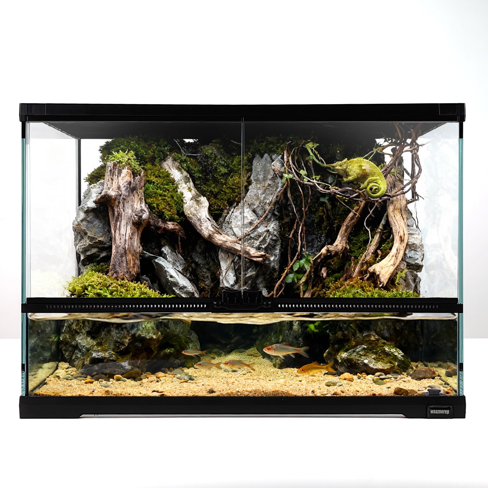 waazoorep 17 Gallon Reptile Glass Tank 20x14x14 with Drainage Hole - Pre-Assembled Reptile Cage Enclosure for Turtle,Tortoise,He