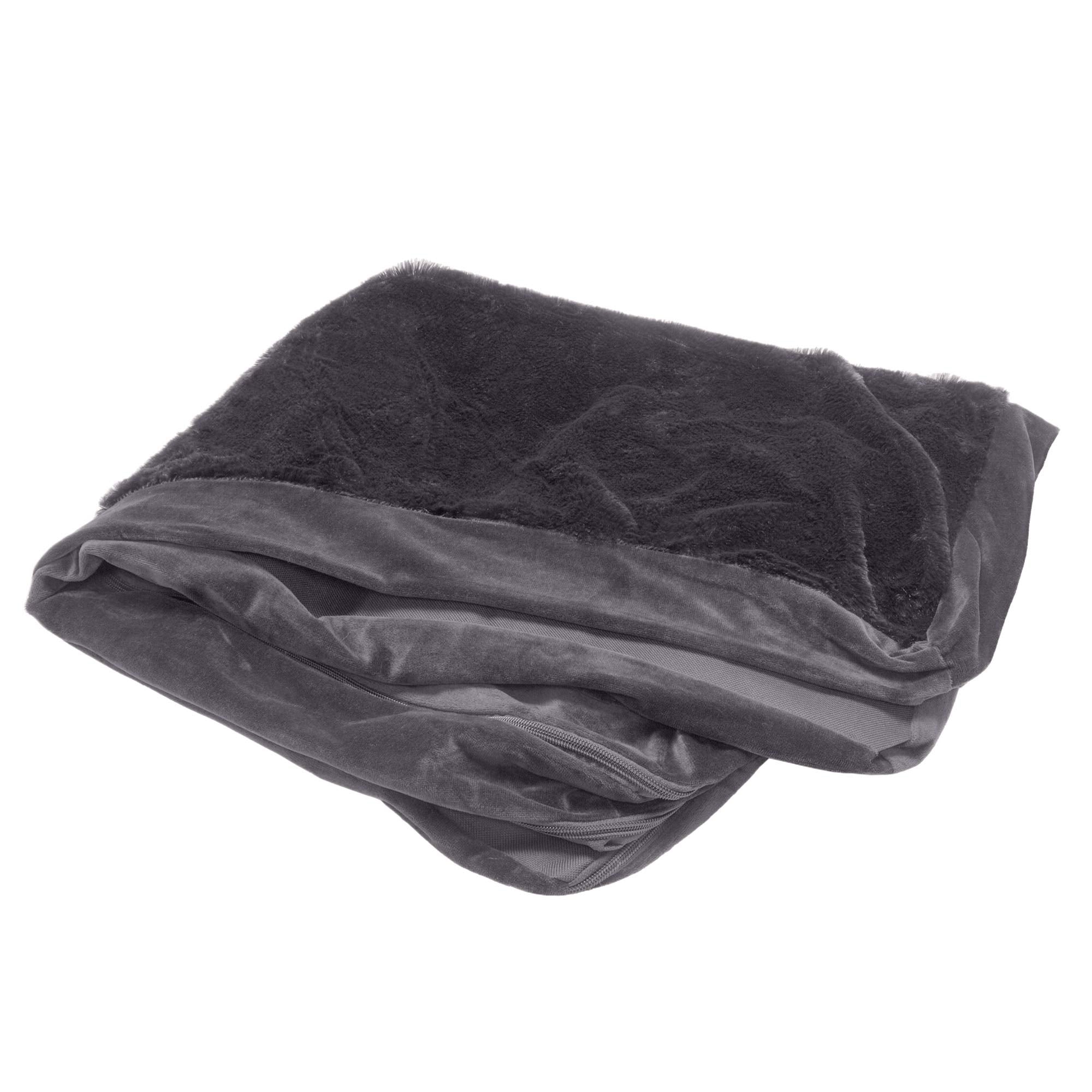 Furhaven Replacement Dog Bed Cover Plush & Velvet L Shaped Chaise, Machine Washable - Platinum Gray, Jumbo Plus (XX-Large)