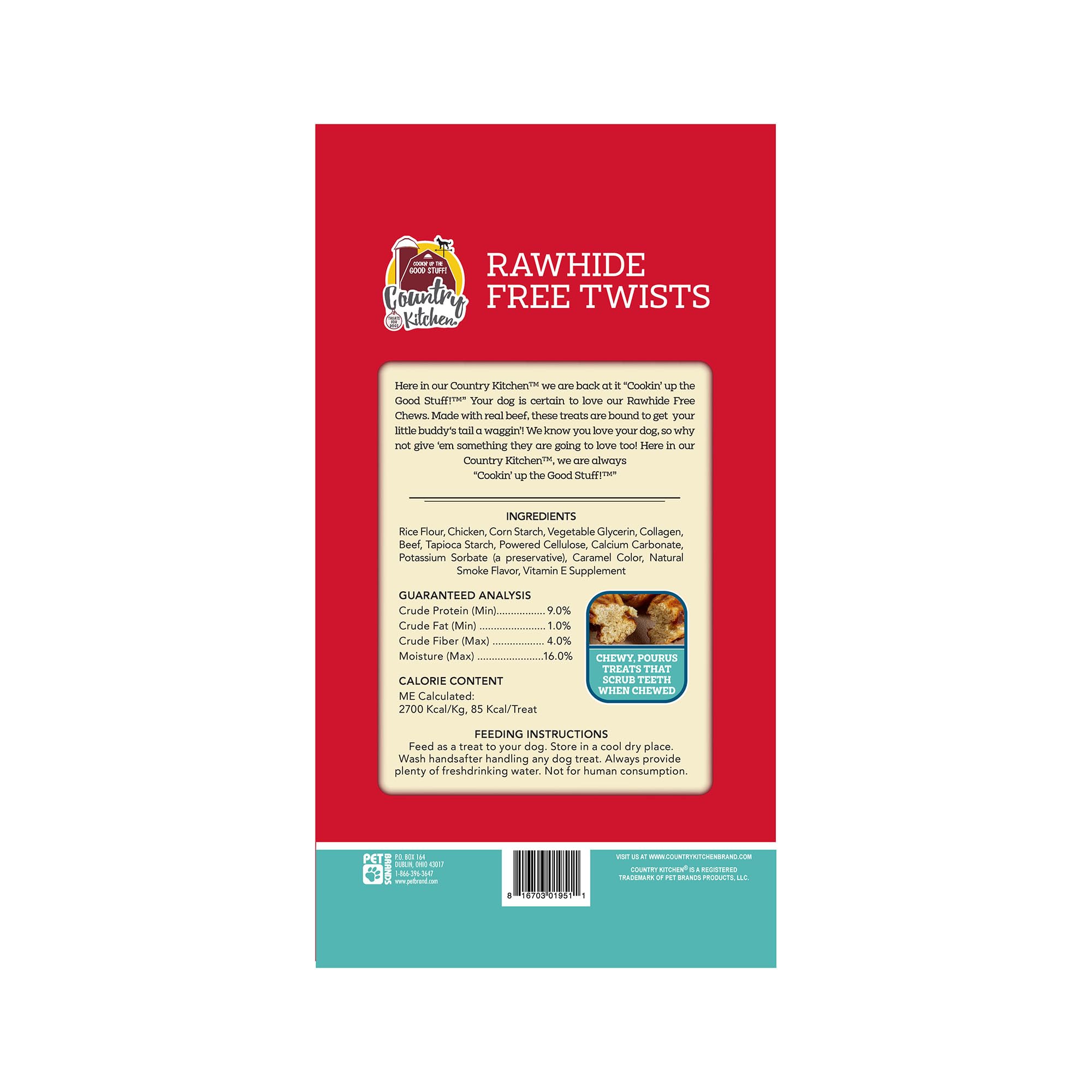 Country Kitchen Rawhide Free Twists Dog Chews, Made with Real Beef, 3 Count