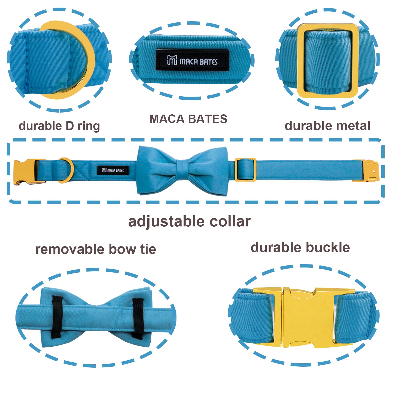 Maca Bates Blue Dog Collar With Bow Tie For Dogs Solid Colors Bowtie Soft Adjustable Breakaway Puppy Collars Birthday Gift For S