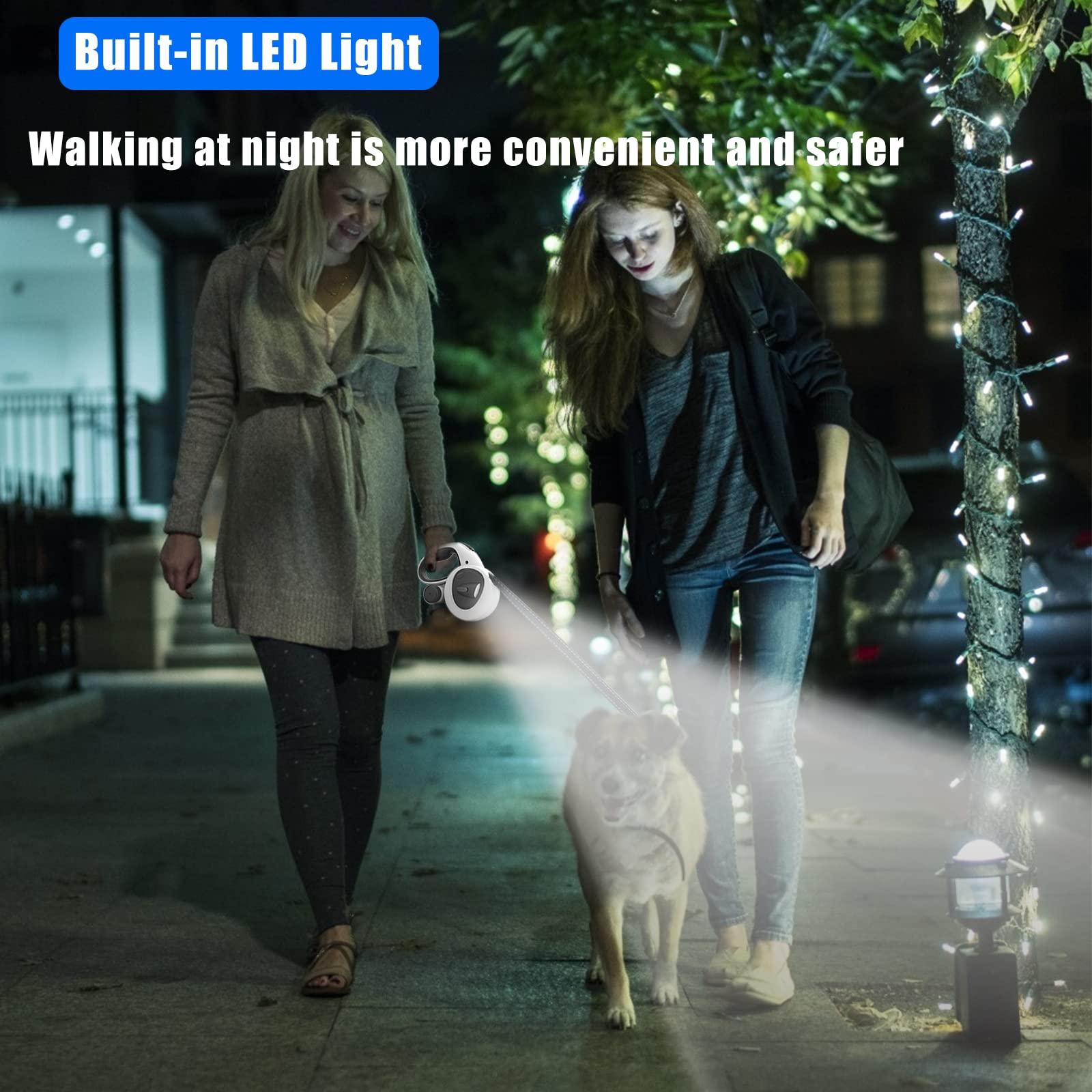 Hcy&Wld Upgrade 4-In-1 Retractable Dog Leash With Led Light & Dispenser & Poop Bags, 16 Ft Heavy Duty Dog Leash With Anti-Slip H