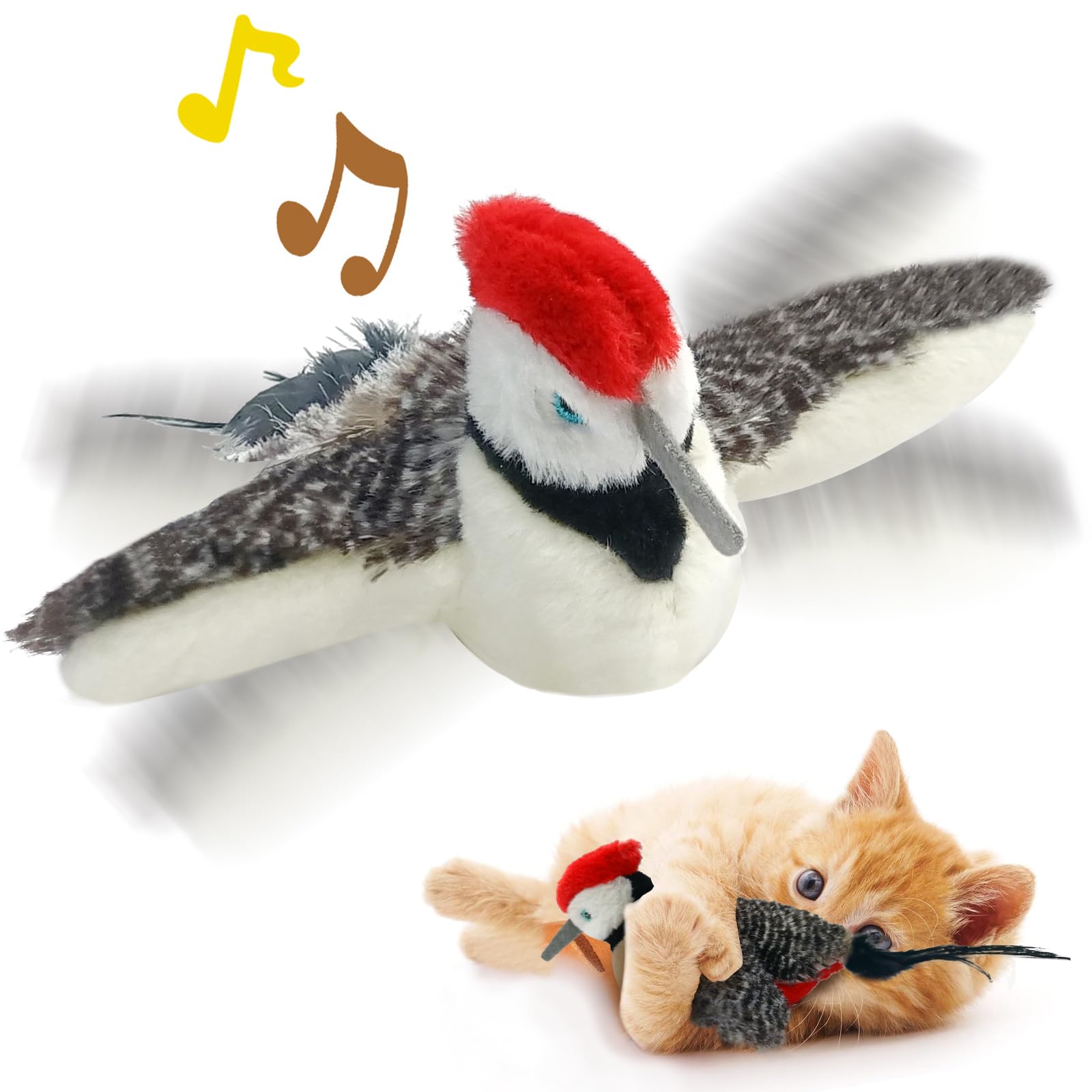 Kreizygo Cat Toys, Flapping Wings Woodpecker, No Flying, Chirping Bird Interactive Catnip Toy For Kitten Or Small Dogs, Touch Ac