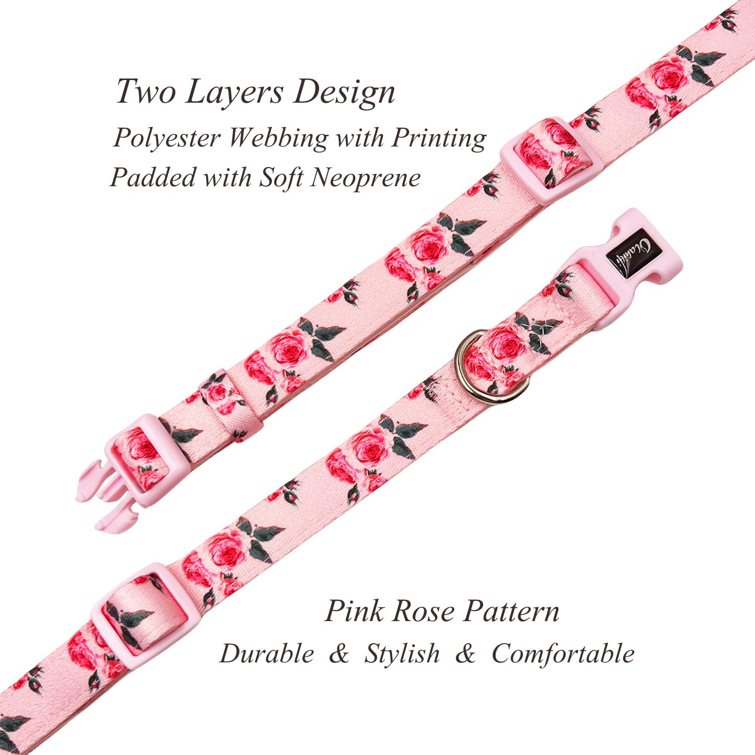 Olahibi Pink Rose Pattern Dog Collar, Polyester Material, With Soft And Comfortable Neoprene Padding,For Medium Dogs(M,Pink Rose
