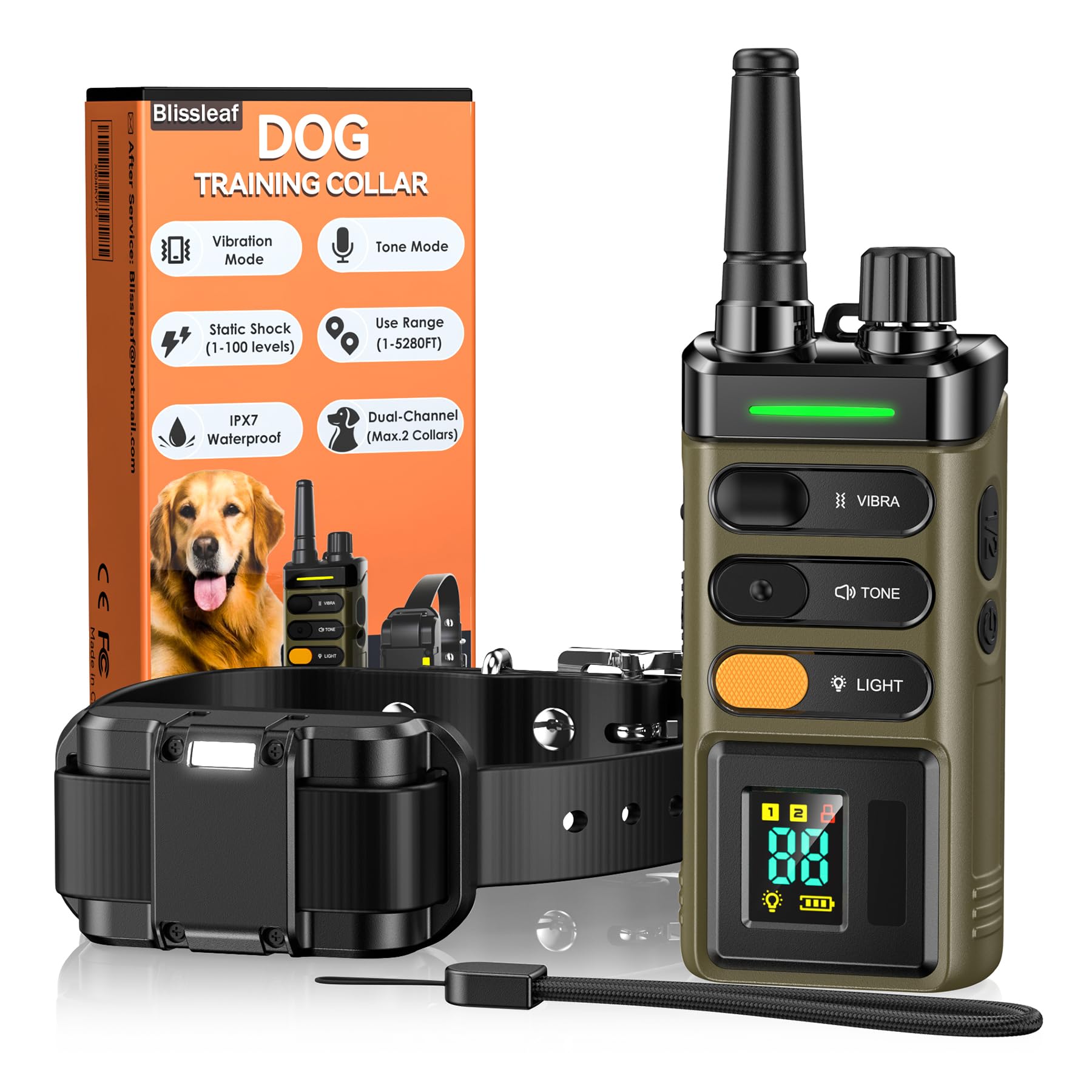 Blissleaf Dog Shock Collar, Ipx7 Waterproof Dog Training Collar With Remote, 5280Ft, 4 Training Modes, Vibration, Electric Shock