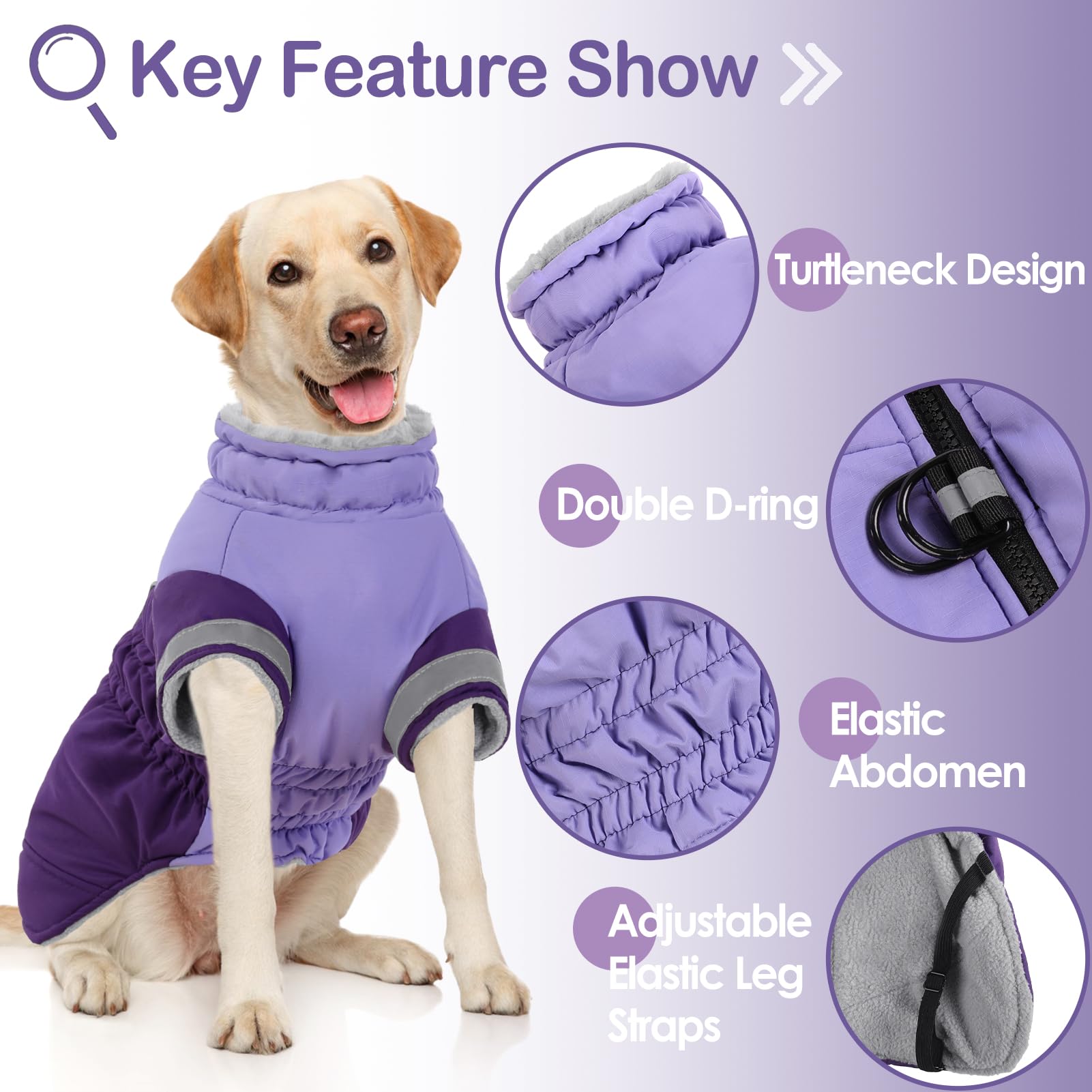AOFITEE Dog Coat Warm Dog Winter Jacket for Medium Dogs, Windproof Dogs Winter Coat with Harness Built in, Turtleneck Fleece Pet