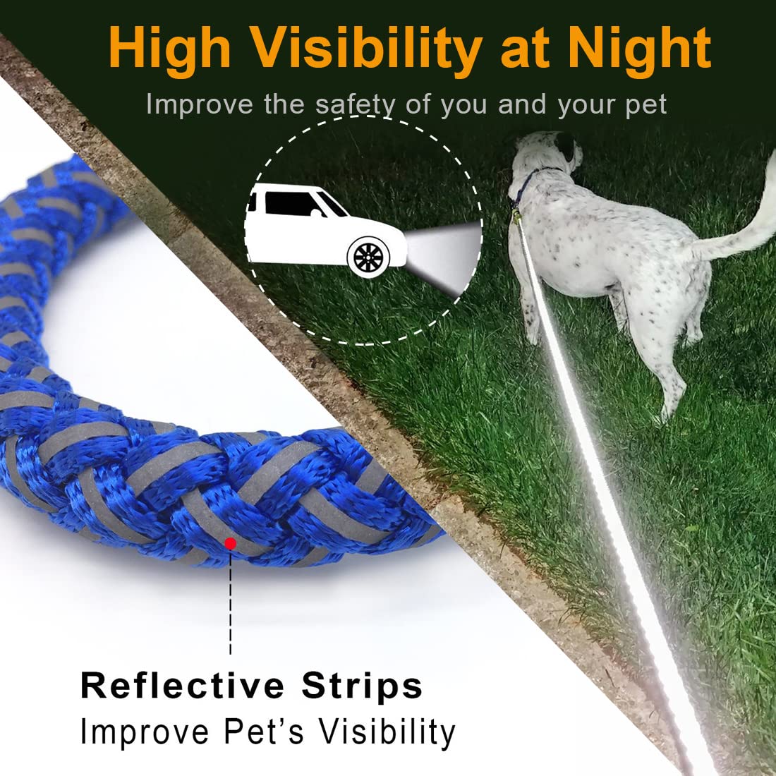 Mycicy Reflective Dog Leash 3Ft 4Ft 6Ft 10Ft, Heavy Duty Dog Leash Nylon Braided Strong Rope Dog Lead For Small Medium Large Dogs Walking Leash (Blue 6Ft)