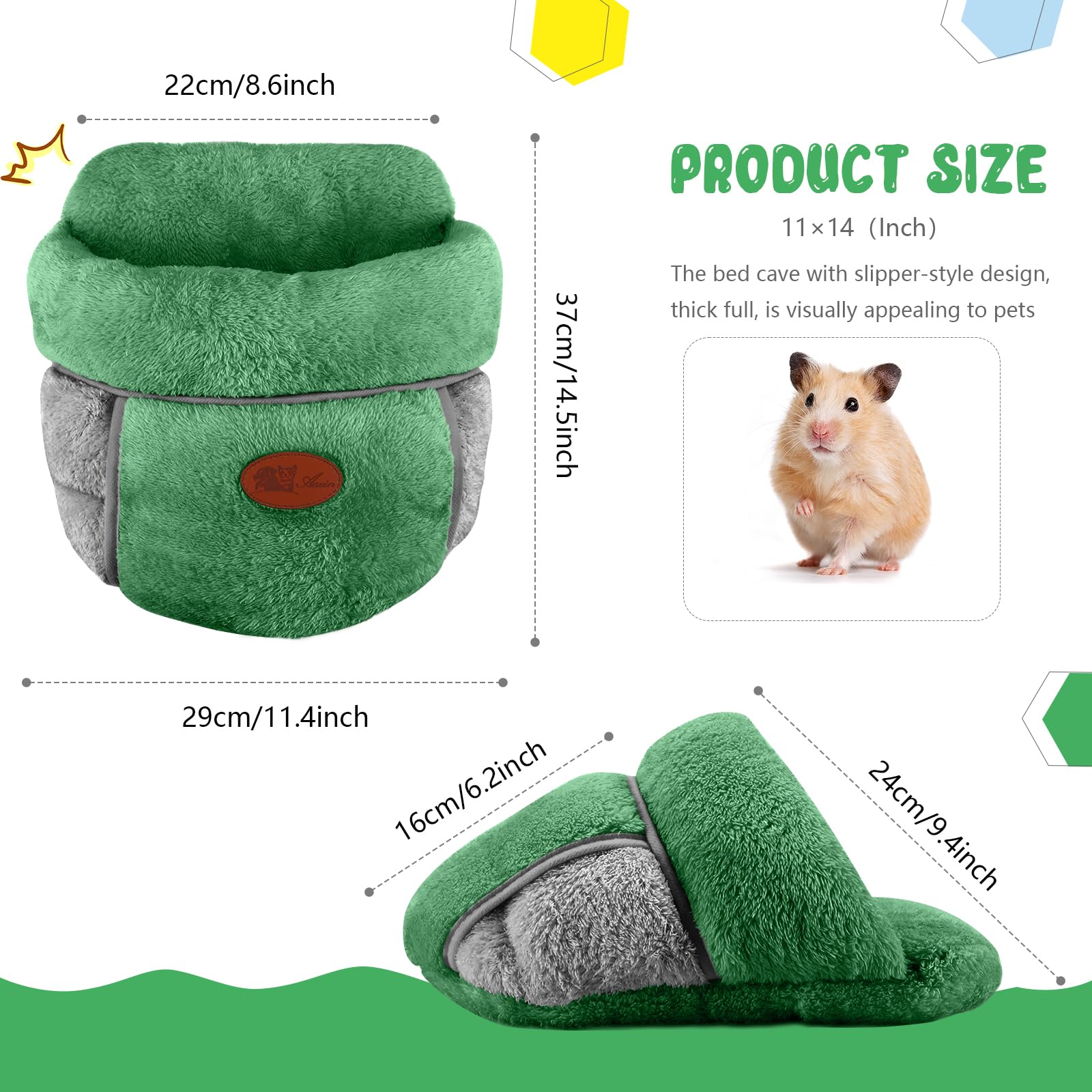 Yuepet Guinea Pig Bed Cuddle Cave Warm Fleece Cozy House Bedding Sleeping Cushion Cage Nest For Small Animal Squirrel Chinchilla Rabbit Hedgehog Cage Accessories Green