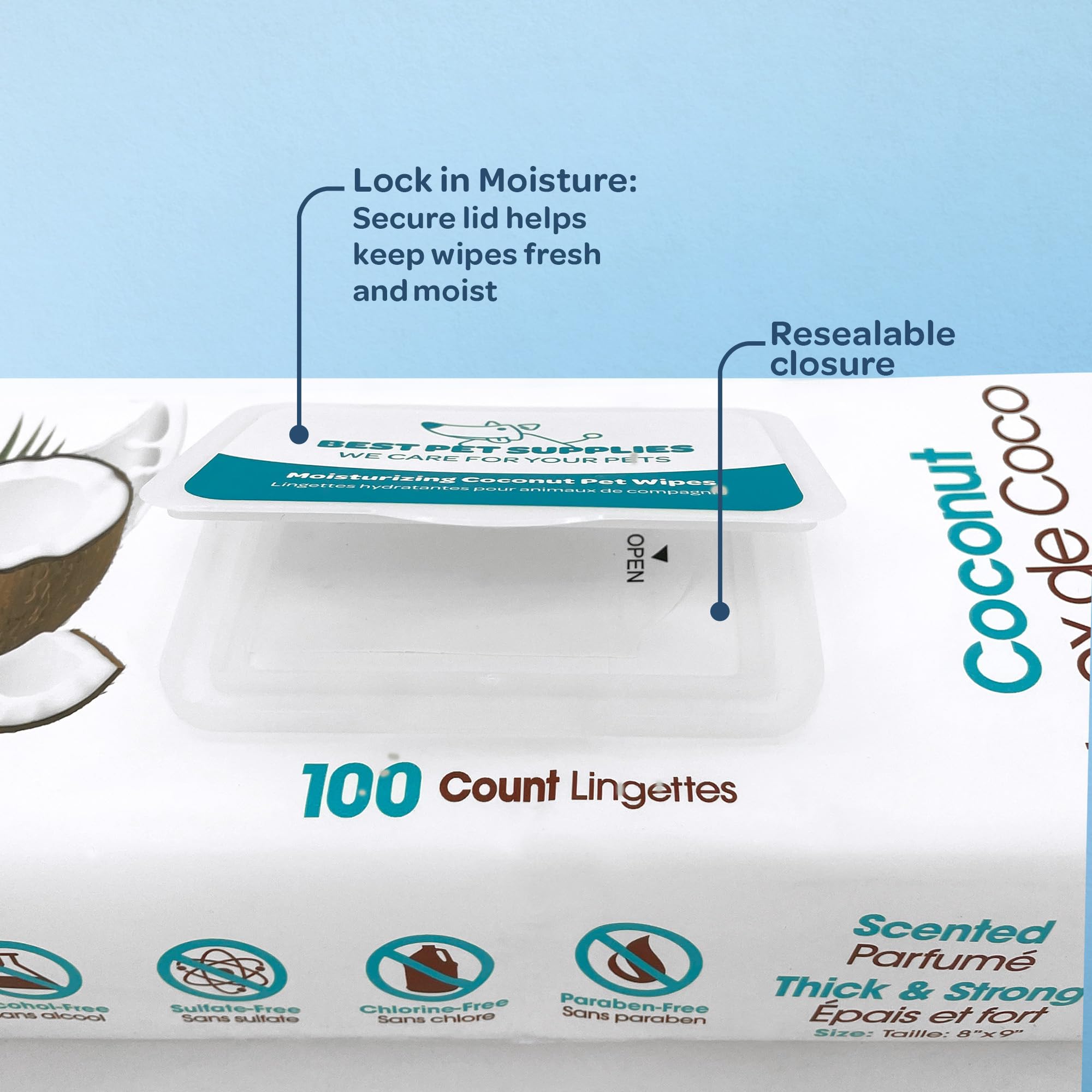 Best Pet Supplies Pet Wipes For Dogs - Dog Wipes Cleaning Deodorizing, Grooming, For Coats, Ears, Paws - Moisturizing Coconut, 4