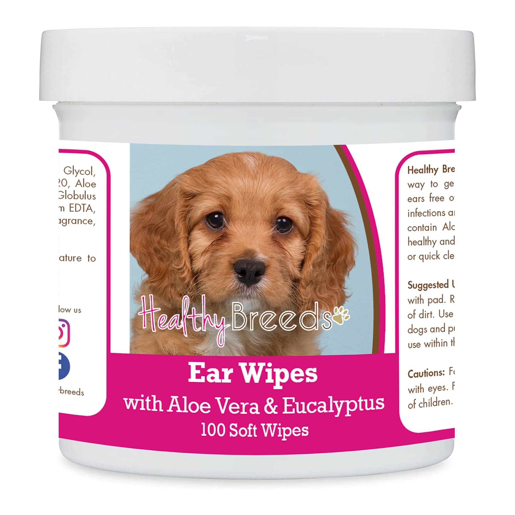 Healthy Breeds Cavapoo Ear Cleaning Wipes with Aloe & Eucalyptus for Dogs 100 Count