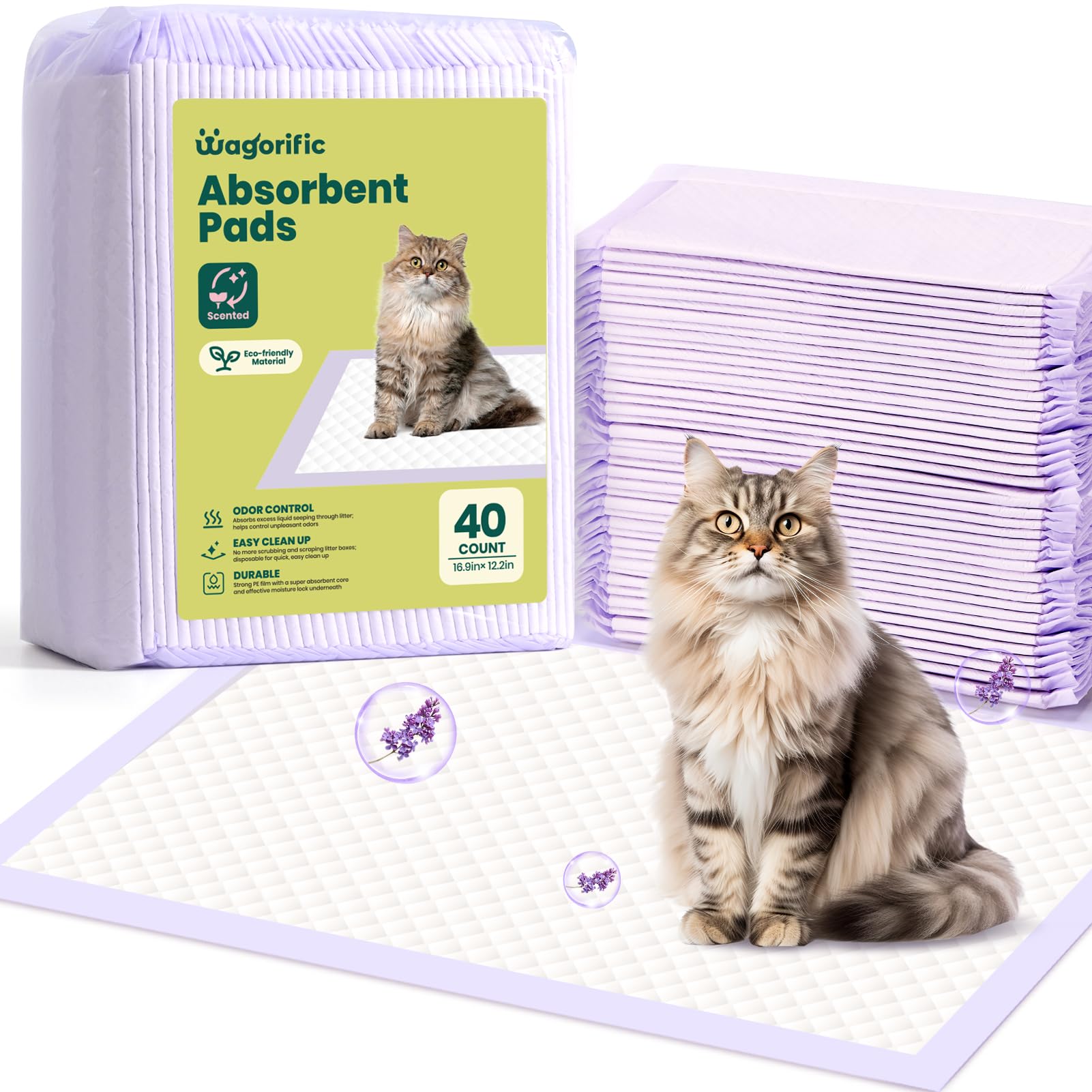 Cat Pads Refills For Tidy Cats Breeze Litter System - Super Absorbent 6-Layer Pads For Odor Control, Lavender Scented - 16.9'' X