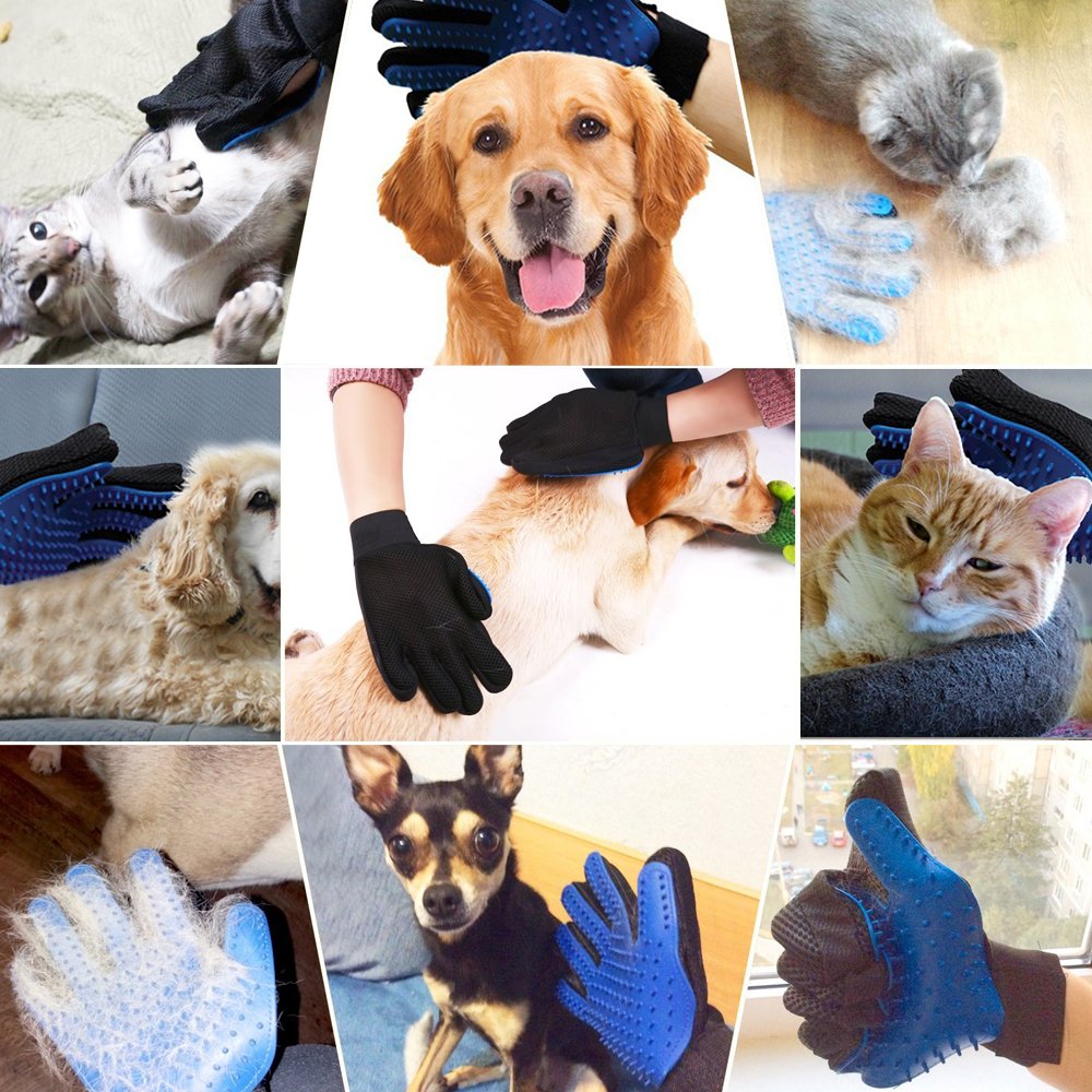 1 Pair Pet Grooming Glove,Gentle Deshedding Brush Glove Hair Remover Brush For Dogs,Cats & Horses With Long & Short Fur