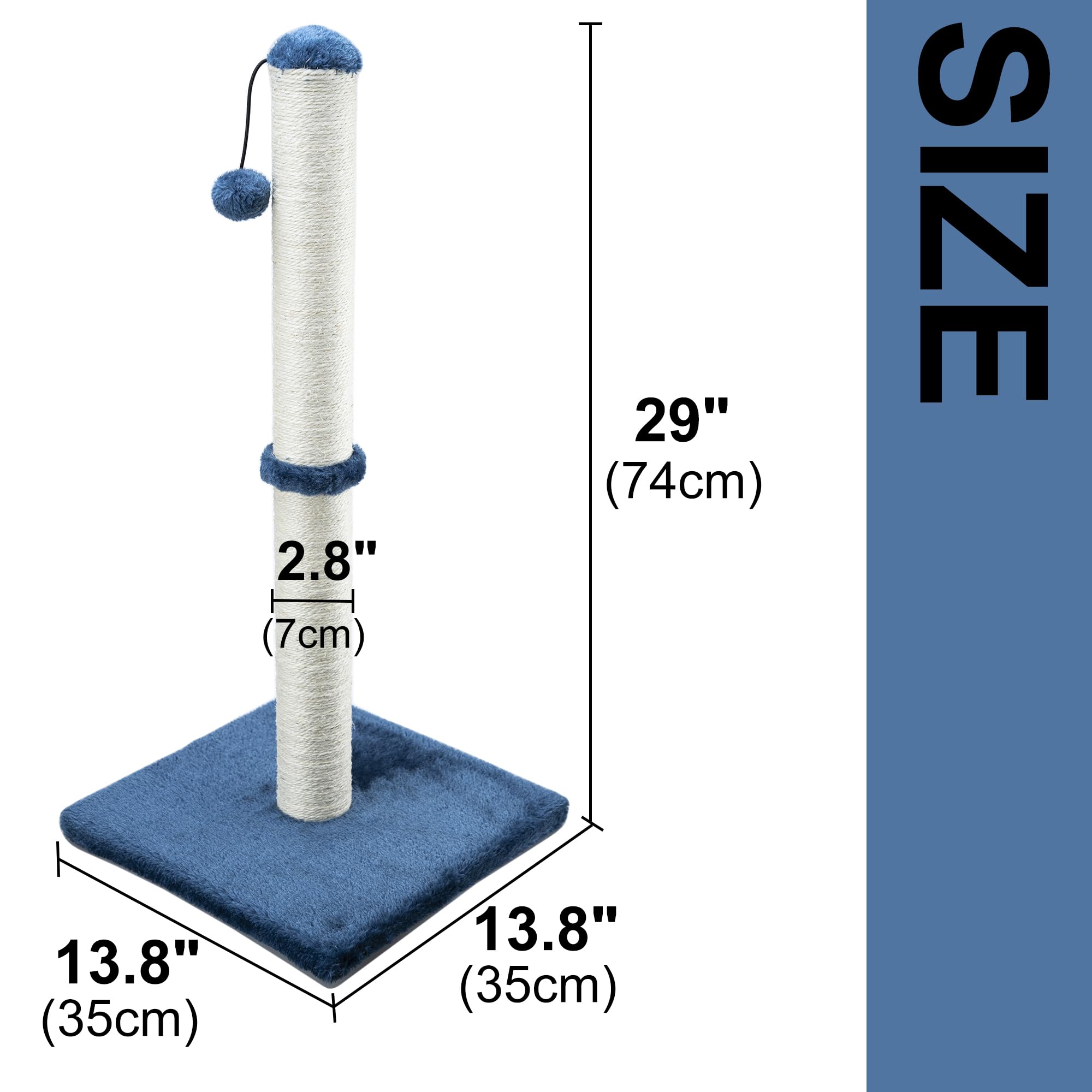 Dimaka 29  Tall Cat Scratching Post, Claw Scratcher with Sisal Rope and Covered with Soft Smooth Plush